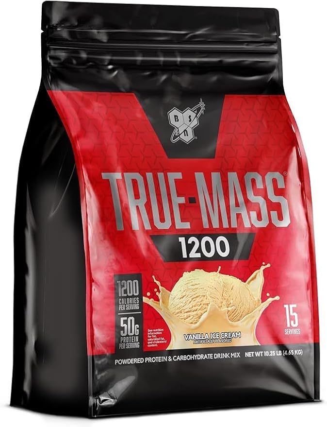 BSN TRUE-MASS Weight Gainer, Muscle Mass Gainer Protein Powder, Vanilla Ice Cream, 5.82 Pound