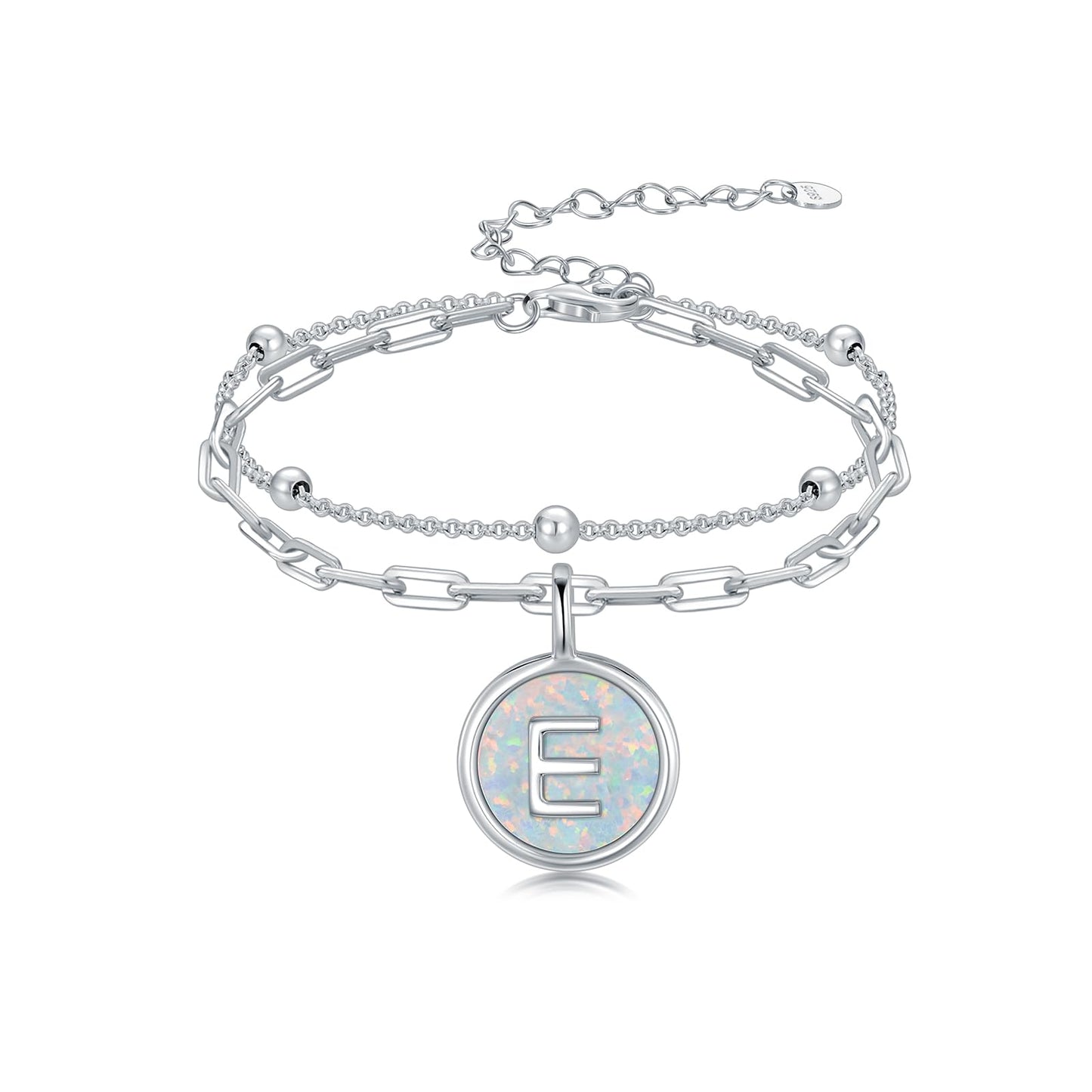 LWQQWL Initial E Bracelet for Women 925 Sterling Silver Layered Initial Bracelet Opal Letter 26 Alphabet Jewelry Christmas Gifts
