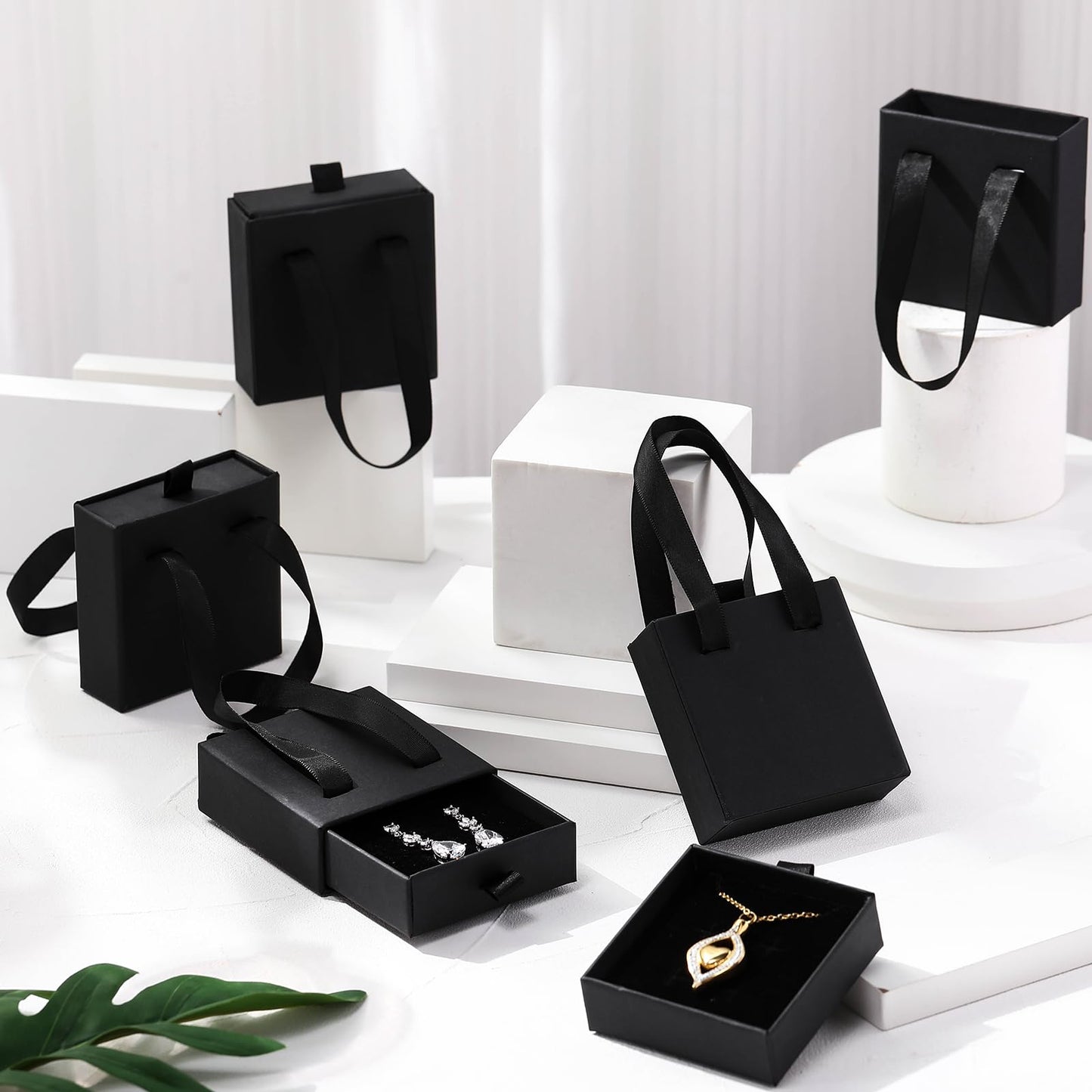 Kenning 50 Pack Jewelry Gift Boxes Bulk 3.1x3.1x1.2inch Cardboard Black Jewelry Boxes for Earrings Bracelets Necklace, Pull out Design, Small Ring Box for Selling Display