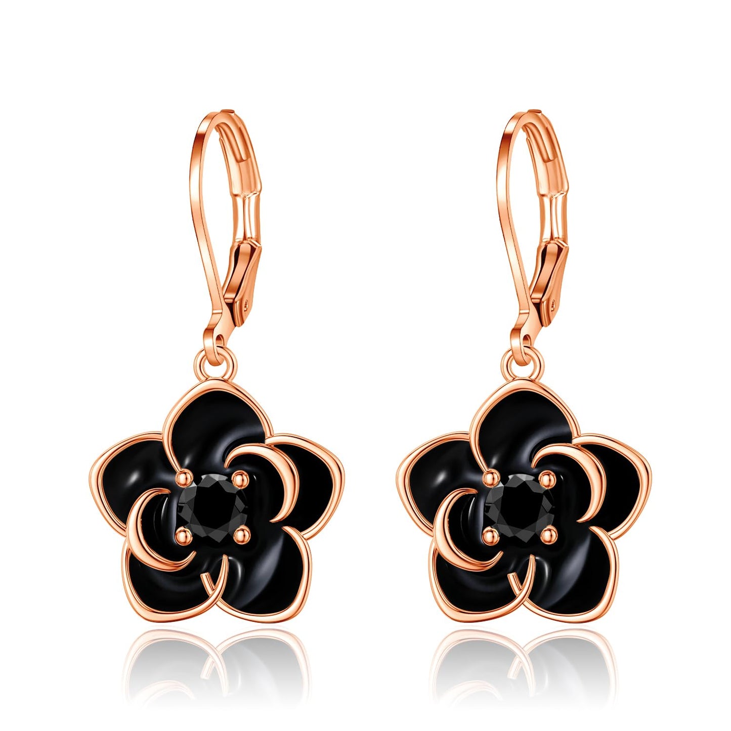 HELORET Rose Earrings Dangle Earrings Flower Leverback Earrings Rose Flower Jewelry for Women
