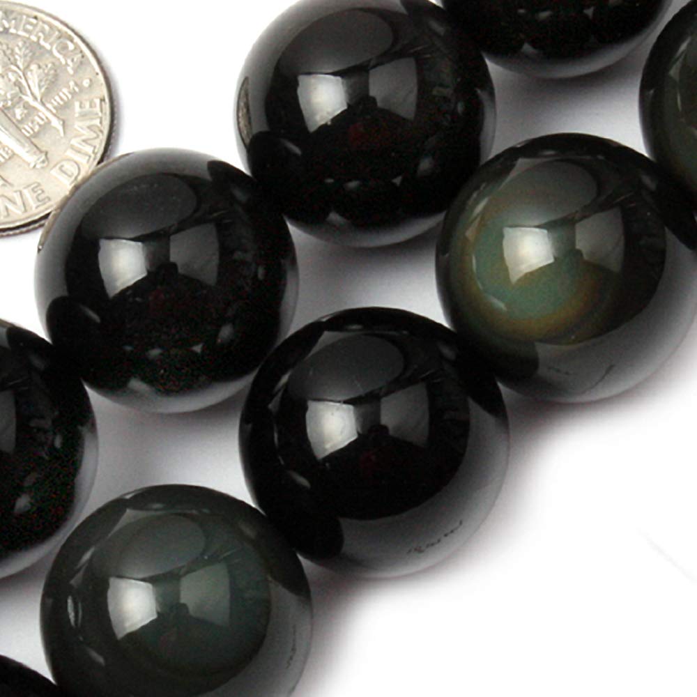 GEM-Inside Natural 18mm Black Obsidian Gemstone Loose Beads Round Energy Power Beads for Jewelry Making 15"
