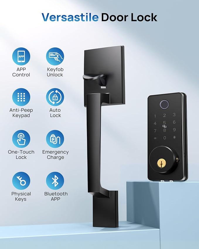 BlackSmith Keyless Entry Door Lock 0.1s Unlock Smart Door Locks for Front Door Set with Front Door Handle, App Unlock, Easy Installation for Front Doors, Hotels, Vacation Rental Homes, Property