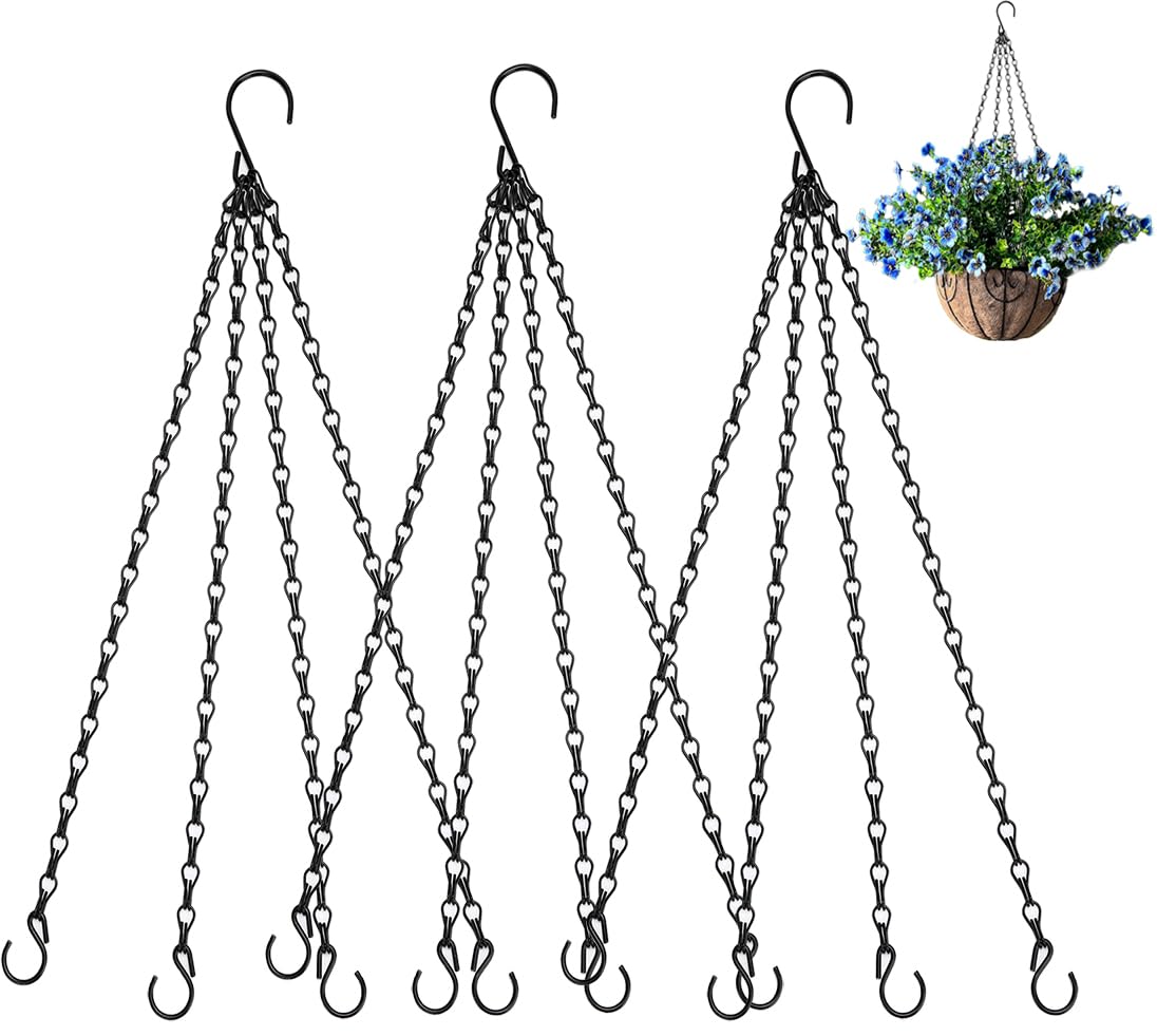 Heybe Hanging Baskets Chains 16 Inches 4 Leads Hanging Chains with S Hooks, Flower Pot Hanger Replacement Plant Hangers for Planters and Lanterns, Pack of 3