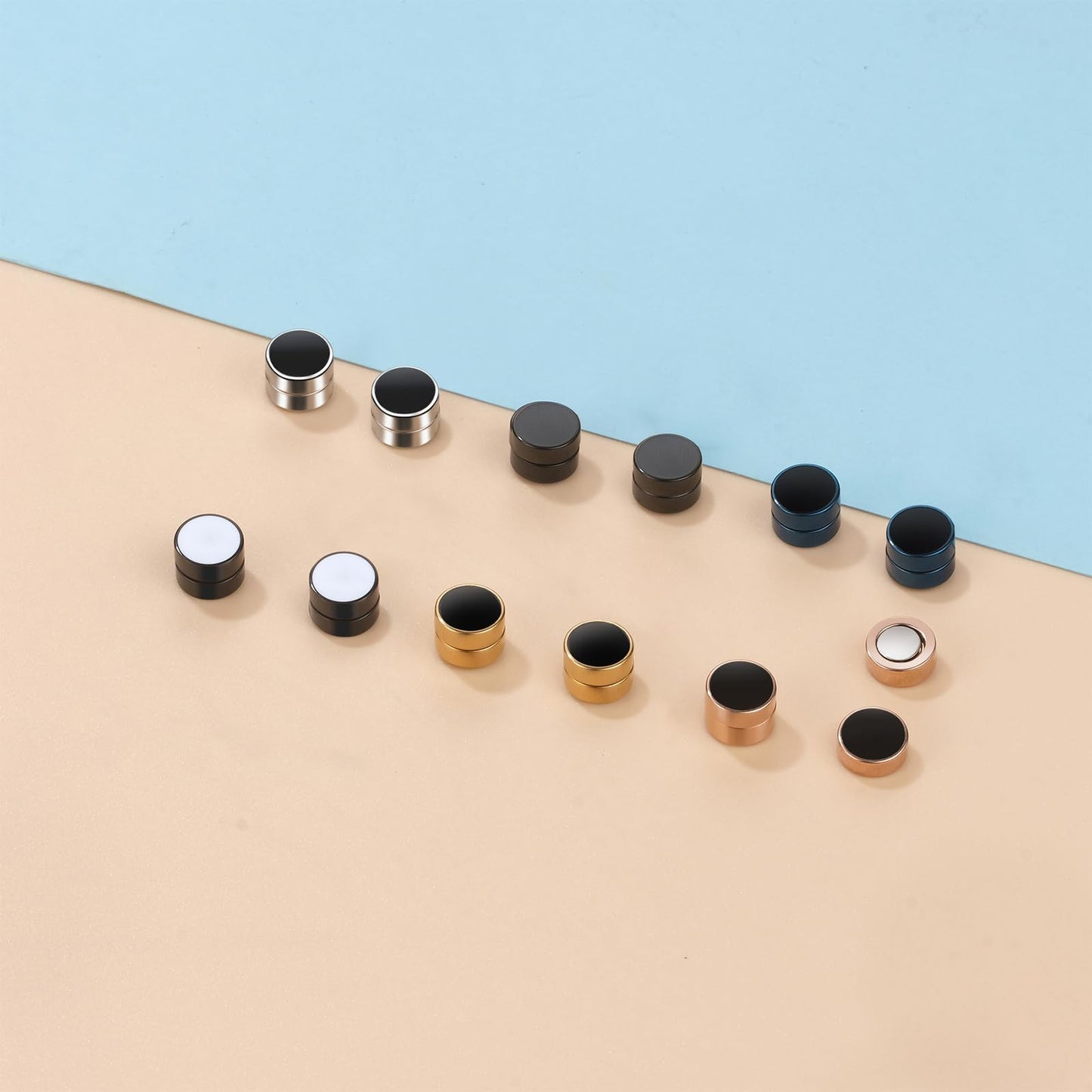 Punk 8mm Magnetic Stud Earrings: 6Paris Stainless Steel Black Blue Non-piercing Clip On Fake Cheater Stud Earrings for Men Women