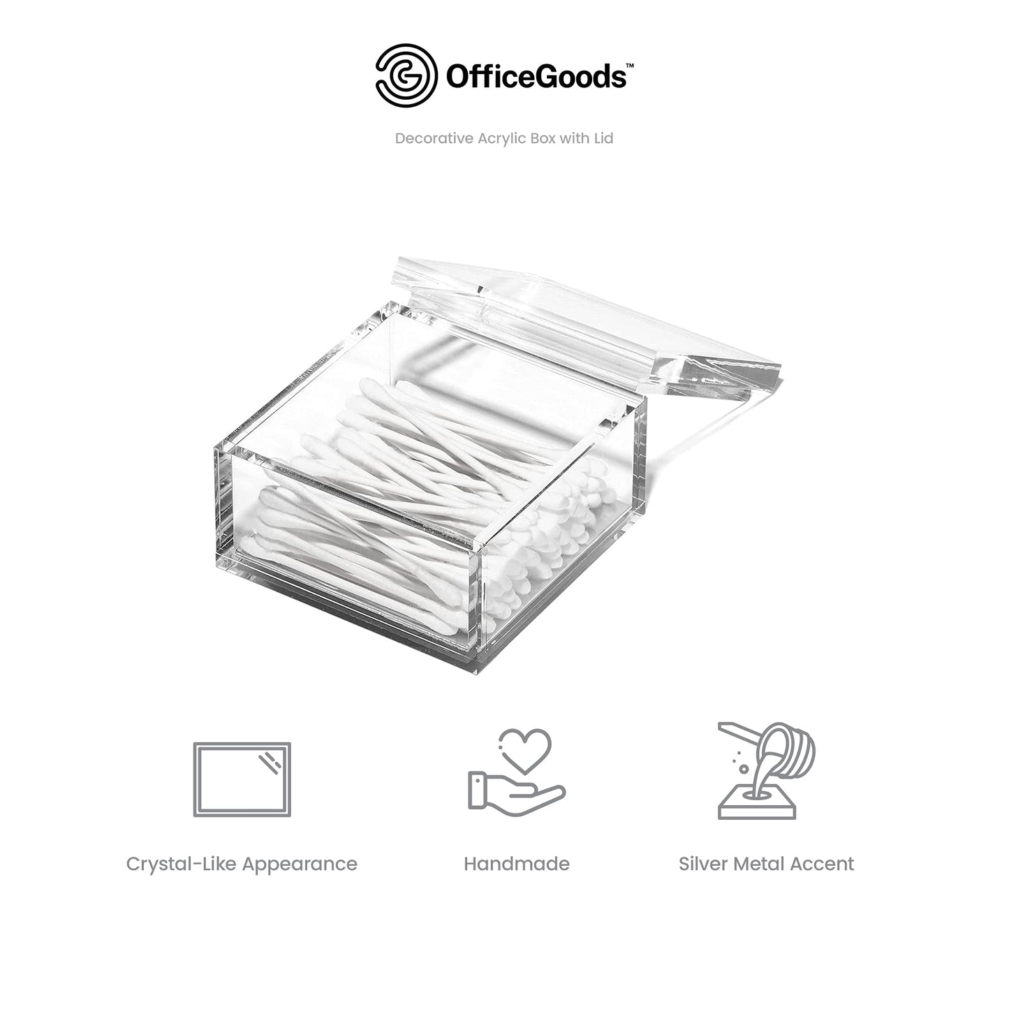 OfficeGoods Acrylic Desk Organizer w/Silver Base – Functional & Elegant Odds & Ends Box for Display or Storage – Perfect for Home or Office, Kitchen, Bathroom Vanity, Curio Display - Medium