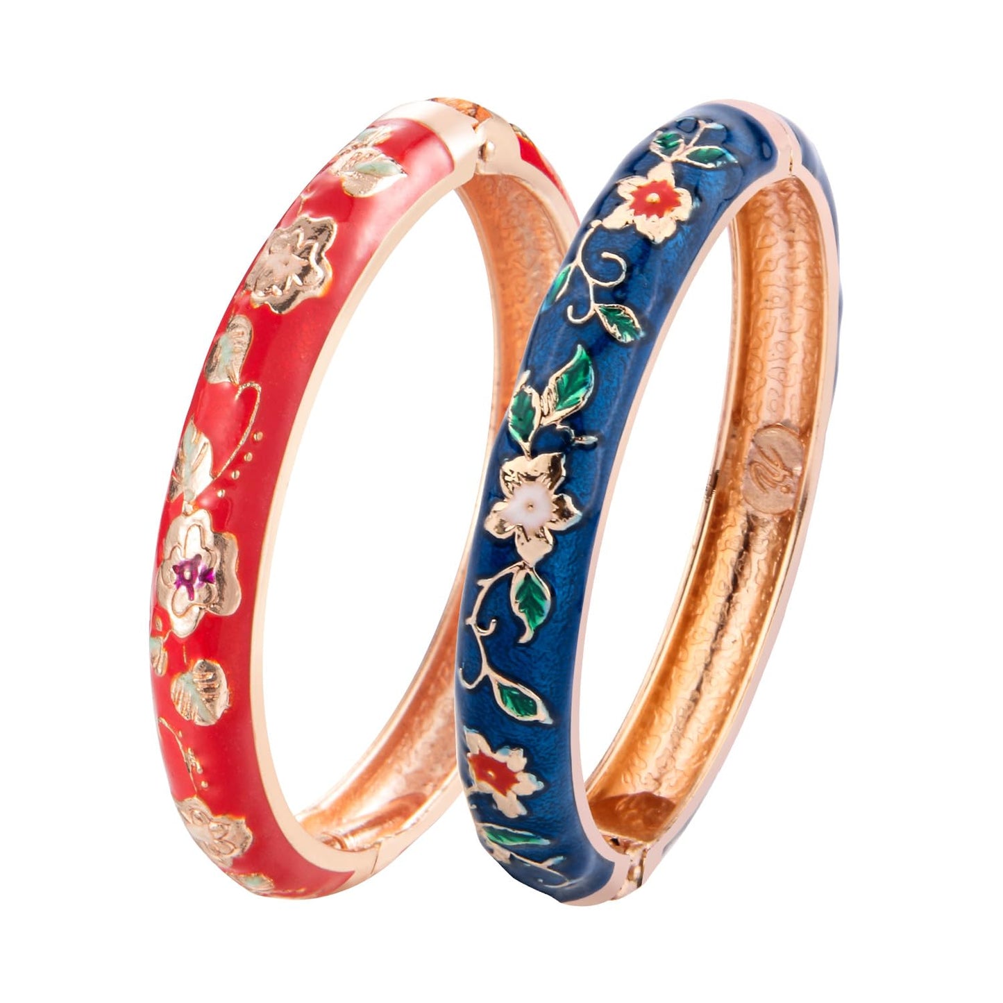 UJOY Cloisonne Bracelet Hinge Indian Cuff Bangle Enameled Jewelry Flower Bracelets for Women Gift Box 55A82-55A87 Blue red