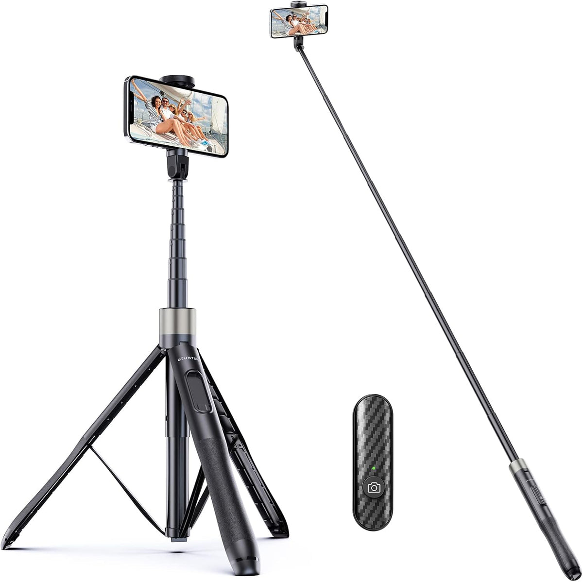 ATUMTEK 65" Selfie Stick Tripod, All in One Extendable Phone Tripod Stand with Bluetooth Remote 360° Rotation for iPhone and Android Phone Selfies, Video Recording, Vlogging, Live Streaming, Black