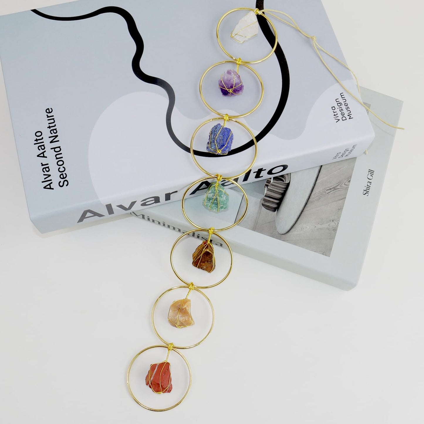 Anjiucc Handmade Natural Gemstone Crystal Hanging Ornaments 7 Chakra Feng Shui Ornaments for Home Decoration Window Decor