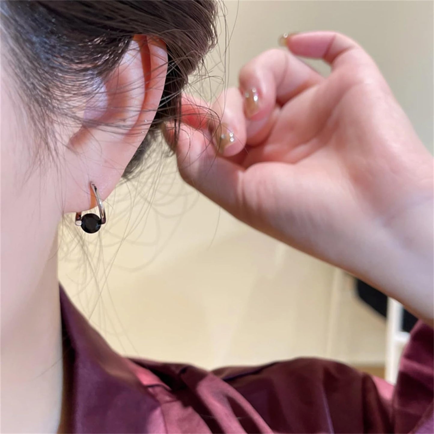 Lymphvity Germanium Crystal Ball Hoop Earrings Gold Silver Plated Unique Colorful Ball Sparkle Rhinestone CZ Lucky Round Circle Dangle Hoop Earrings for Women Minimalist Lymphatic Drainage Jewelry Gifts (Black)