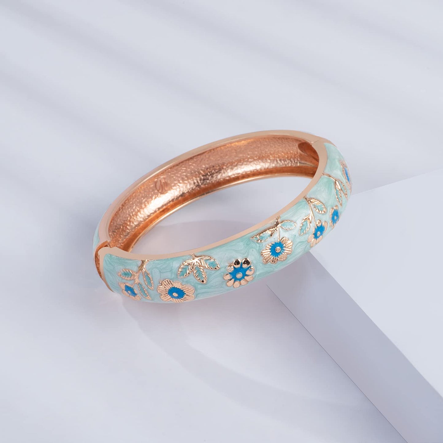 UJOY Cloisonne Bangles Gorgeous National Floral Panda Set Enameled Gold Plated Handcrafted Bracelets Jewelry Gifts 55C36 light blue