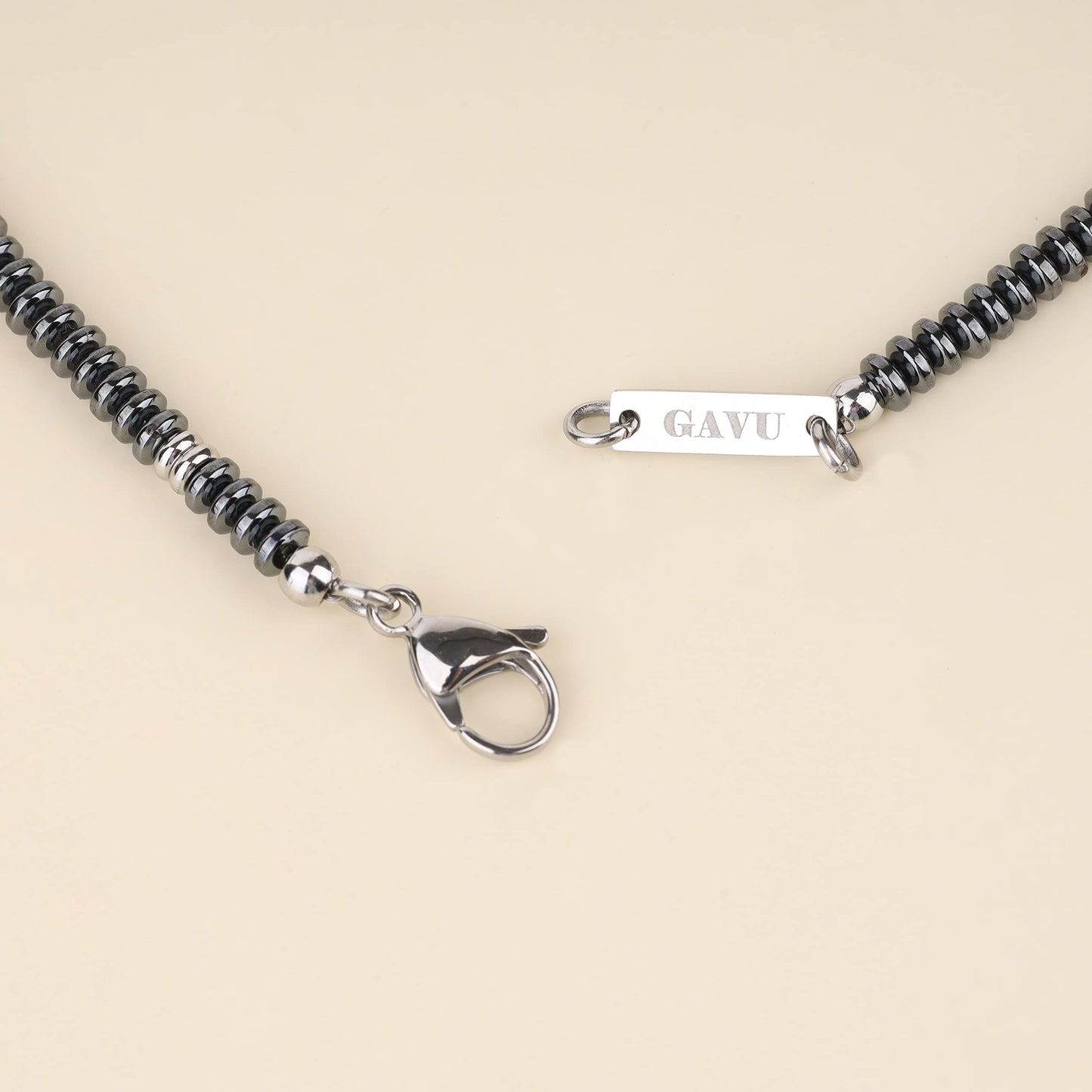 GAVU Stainless Steel Hematite Stone Beaded Necklace for Men