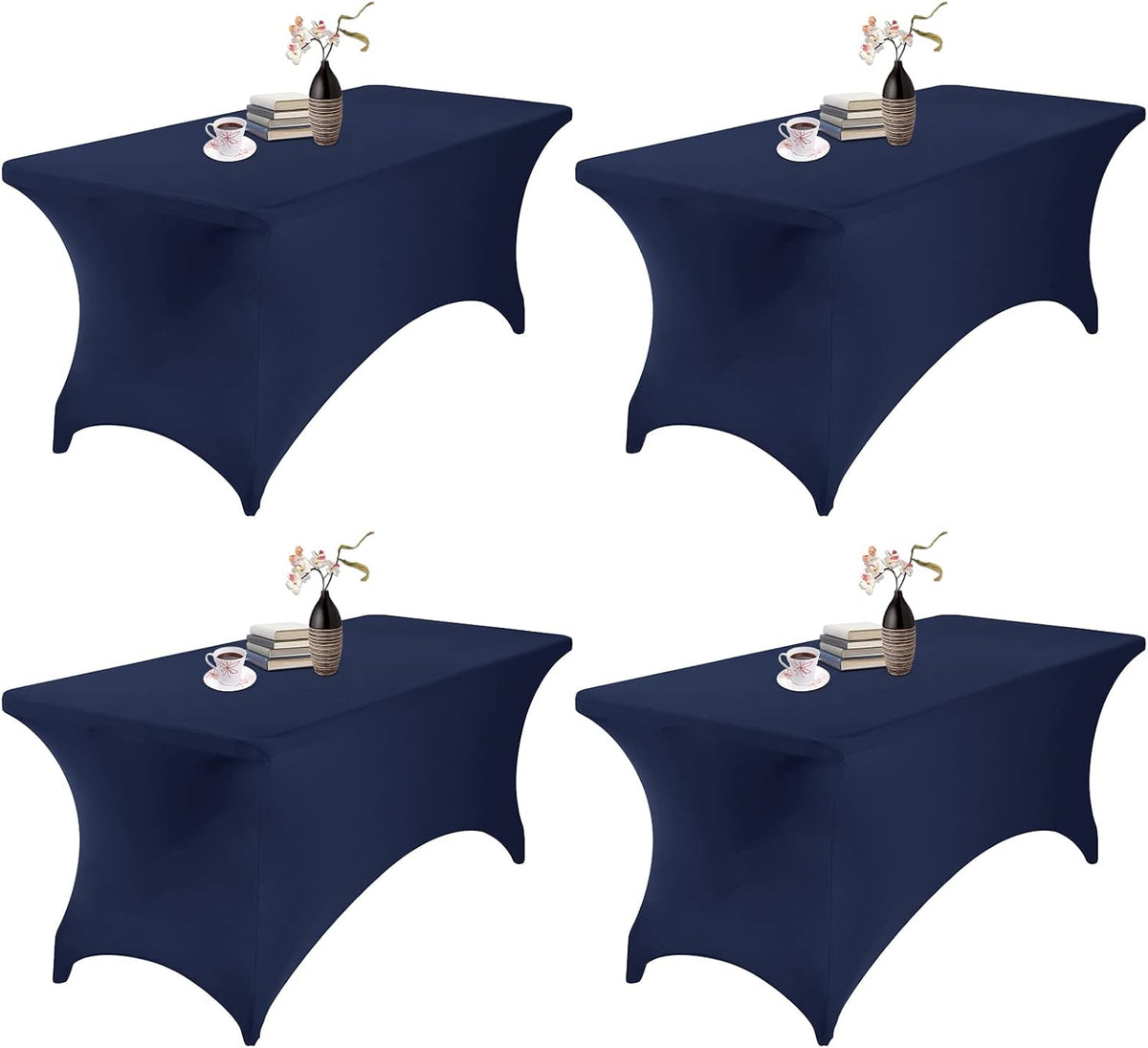 4Pack Spandex Waterproof Table Covers 6ft，Spandex 6ft Waterproof Table Cover for Party,Wedding, Banquet, and Events(Navy)