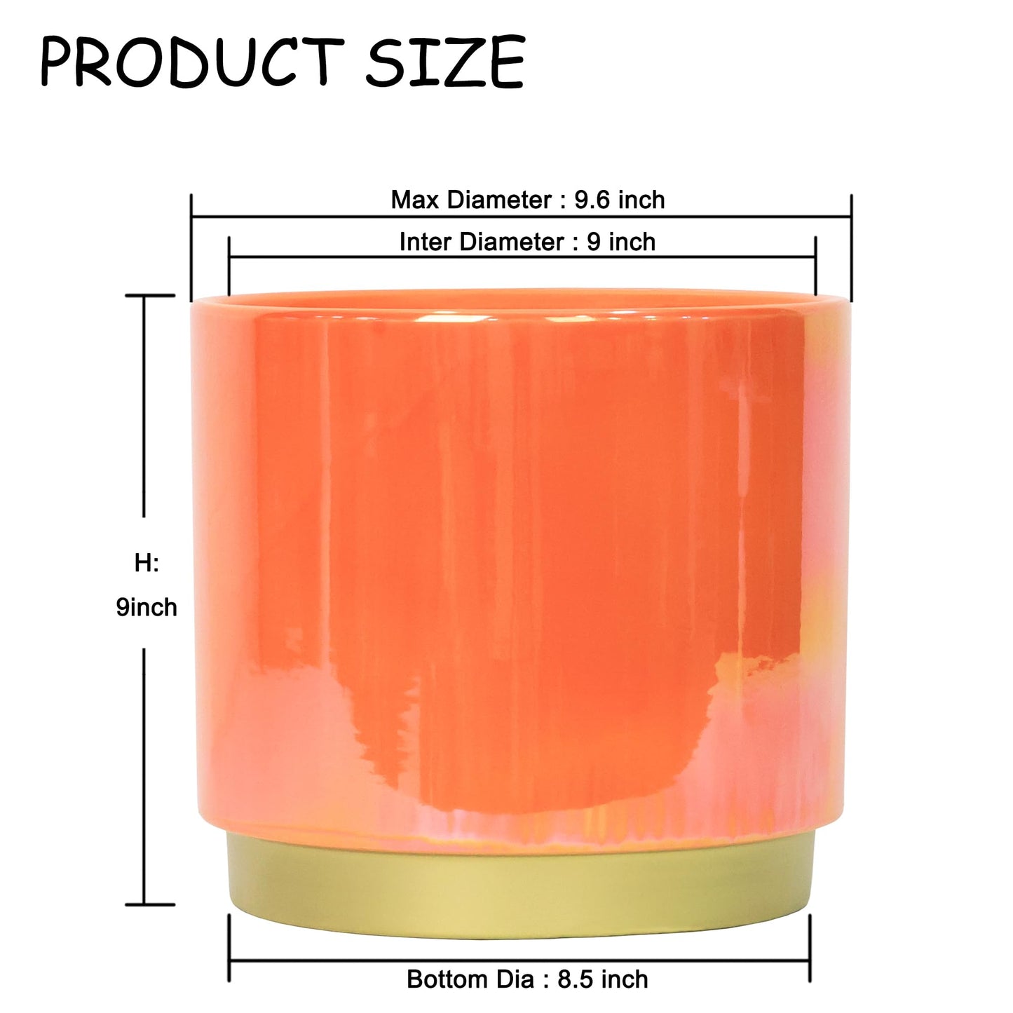 Gepege Peach Indoor Plant Pots for Plants, Large Ceramic Planter with Drainage Hole, 9.6-inch Succulent Orchid Flower Pot - Rainbow Pearl Glaze