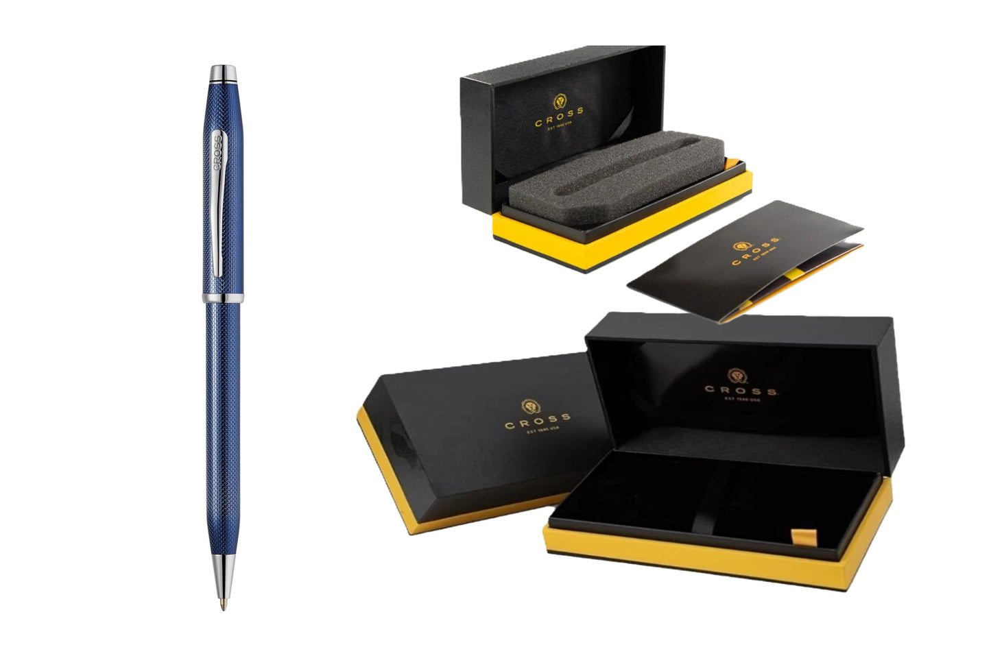 Cross Century II Polished Translucent Cobalt Blue Sandblasted Engraved Diamond Pattern Surface Ballpoint Pen - Professional Pen - Smooth Writing - Comfortable Grip, Engraveable panel, Luxury gift box.
