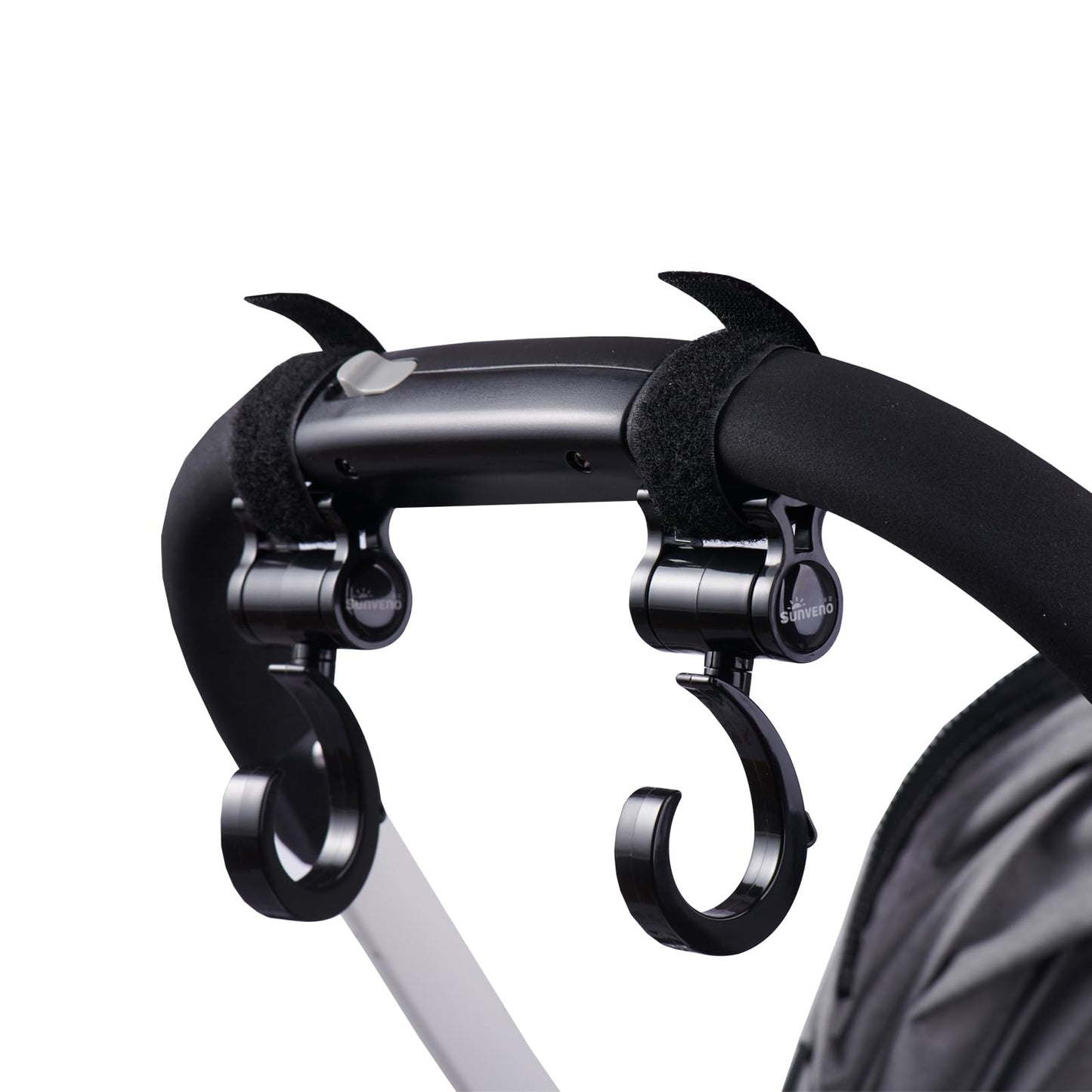 SUNVENO Stroller Hooks for Diaper Bag 4 Pack, Baby Travel Essential Heavy Duty 360° Rotating Clips, Universal Stroller Accessories for Wagons, Strollers, Carts and Bikes, Holds 10 lbs Each