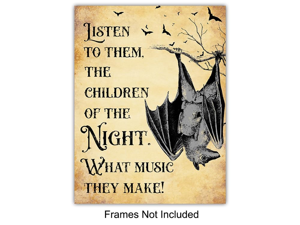 Vampire Bat, Edgar Allan Poe, The Raven Quotes Set - Creepy Spooky Bram Stoker Dracula, Shakespeare Witch, Witchcraft - Medieval Gothic Home Decor - Funny Bathroom Wall Art & Decor 11x14
