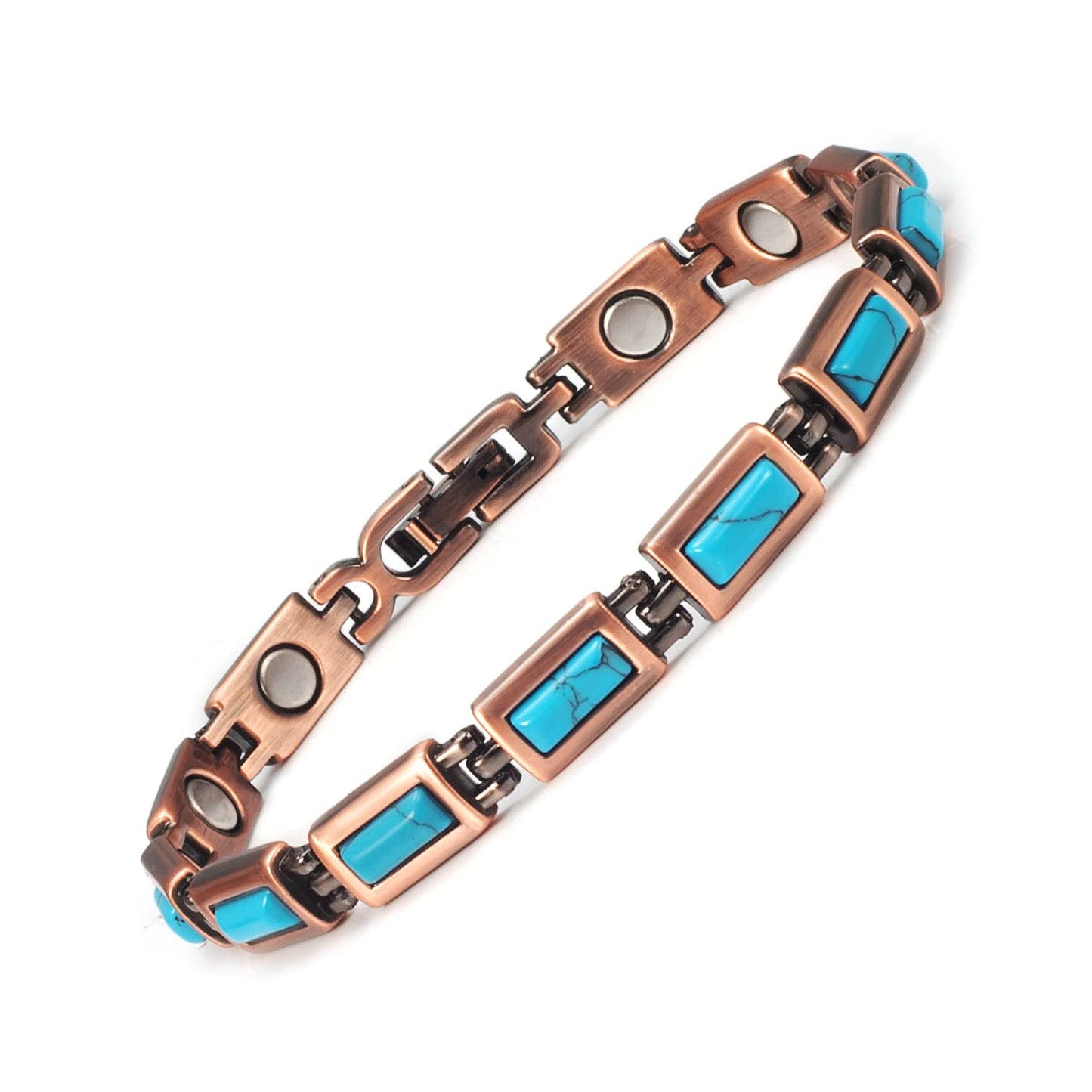 EnerMagiX Copper Bracelets for Women, 7.48inch Adjustable Blue Turquoise Magnetic, Fashion Jewelry Present (0170)