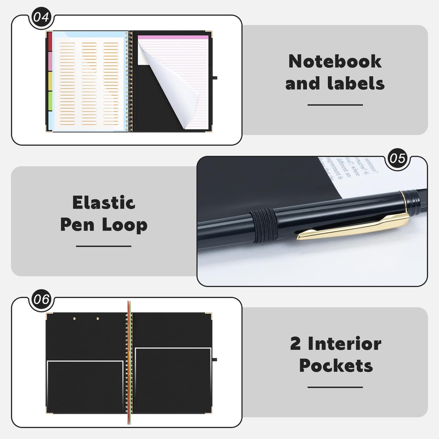 EYROZILL Clipboard with Storage, Clipboards for Letter Size, Clip Board with 5 Folders and 10 Pockets, Spiral Cute Clipboard for Office School Nursing, 8.5'' x 11'' (Black, Letter Size)