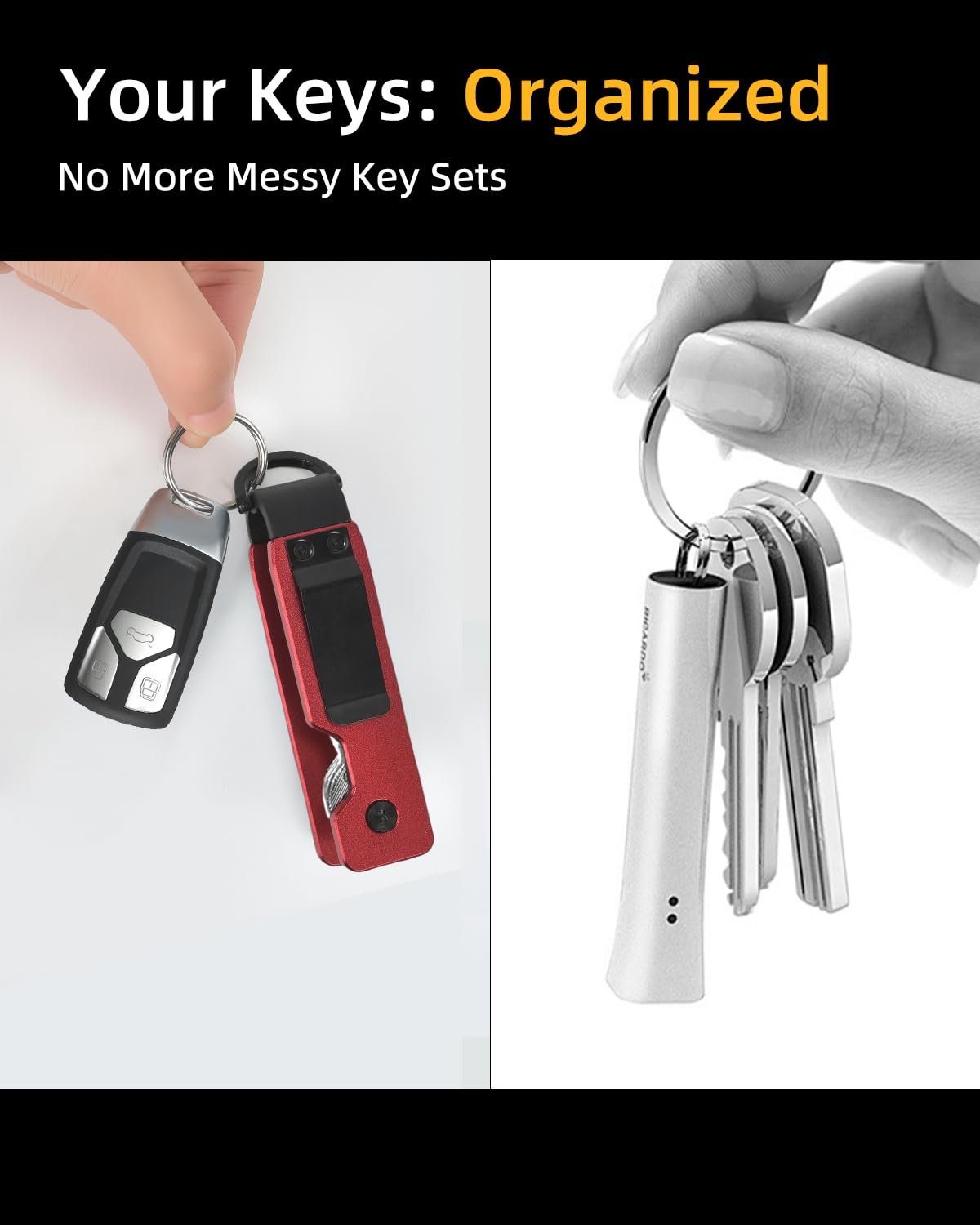 KIEIYI Carbon Fiber Keychain Organizer, Key Ring Holder for 2-6 Keys, Car Key Accessories (Aluminum Alloy Red)