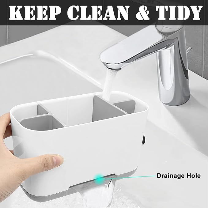 Toothbrush Holder with Anti-Slip,Plastic Detachable for Easy Cleaning Multi-Functional Storage,Large Electric Toothbrush and Toothpaste Organizer Caddy for Bathroom Vanity,Sink,Countertop (Grey)
