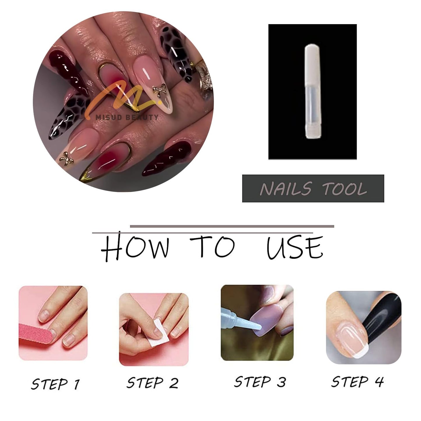 MISUD Press on Nails - Medium Almond Fake Nails with Fall Burgundy, Acrylic Cheetah Tortoise Design 24 pcs
