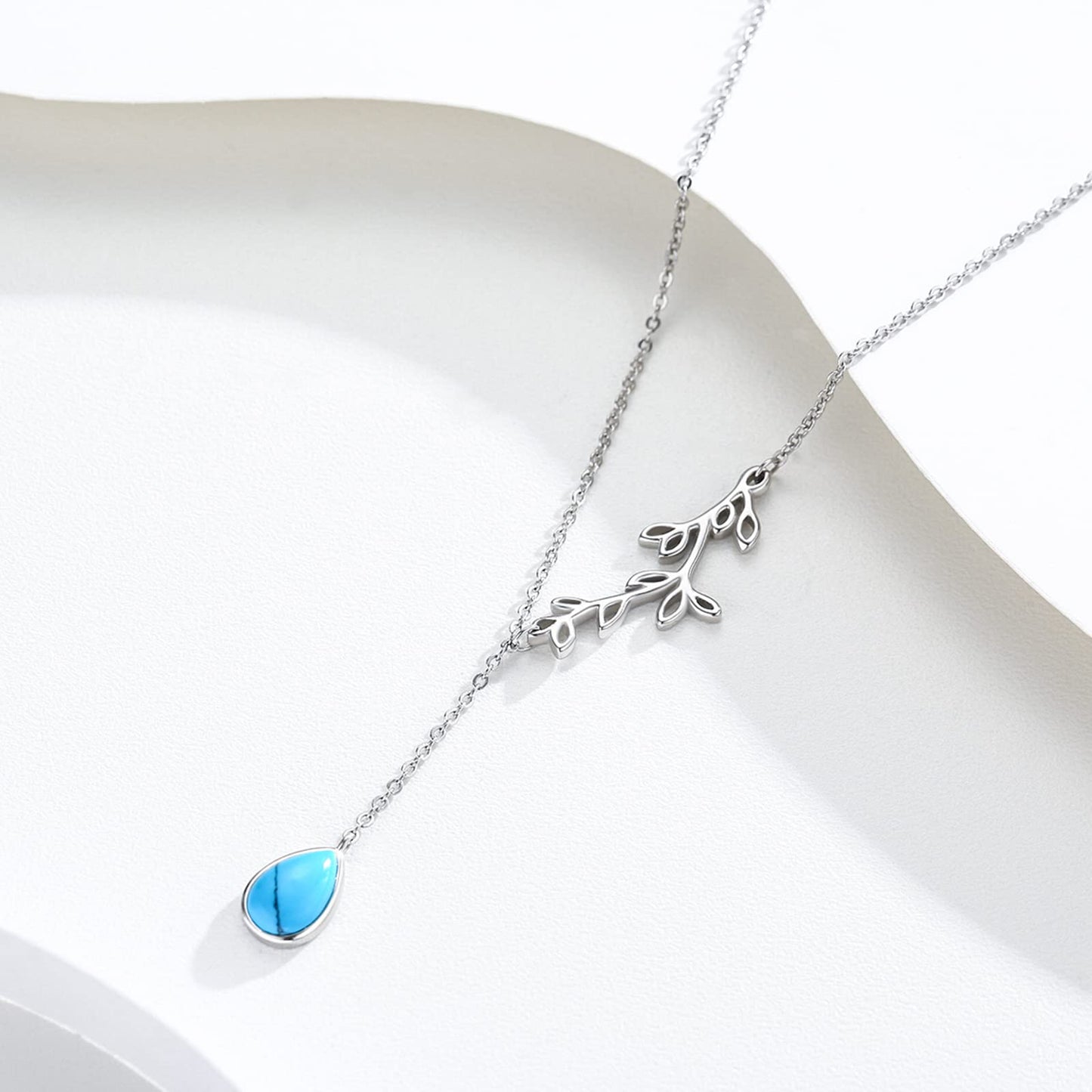 Silikepa Leaf Necklace for Women 925 Sterling Silver Leaf Pendant Necklace Y Chain Turquoise Jewelry Gift for Women
