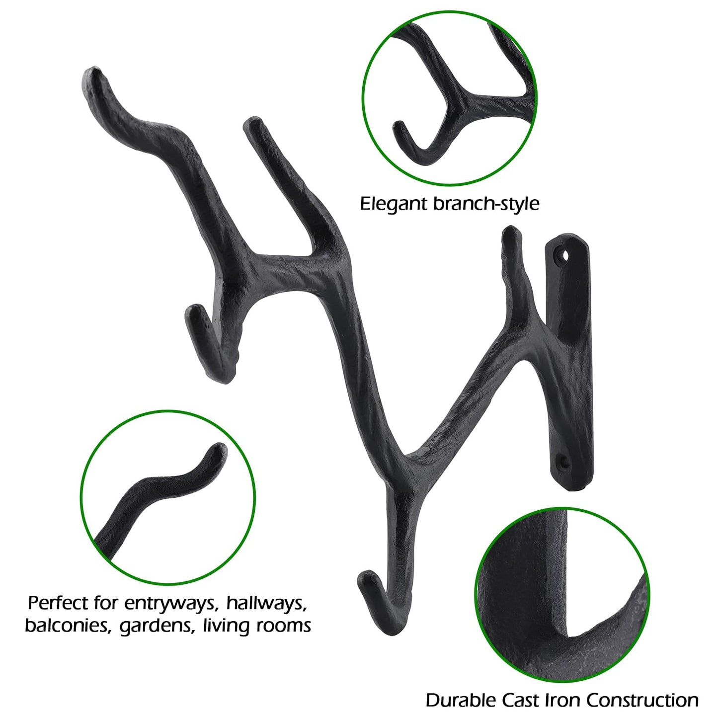 Patioer Cast Iron Tree Branch Plant Hook Heavy Duty Hanging Plant Bracket Decorative Outdoor Hangers for Flower Basket Bird Feeder Wind Chime Lanterns, 2 Pack