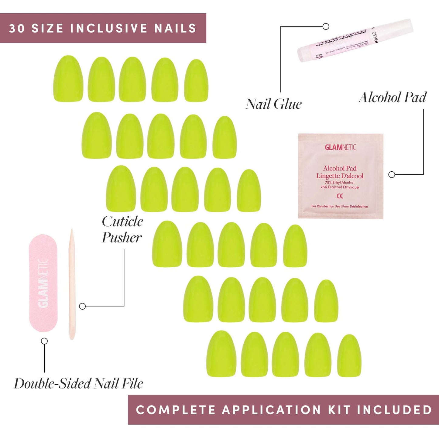 Glamnetic Press-On Nails Bundle - Lime Green & Berry Maroon | Bright Neon Green Short Oval Fake Nails | Dark Red Maroon Short Round False Nails | Reusable, Salon-Quality Nail Kits
