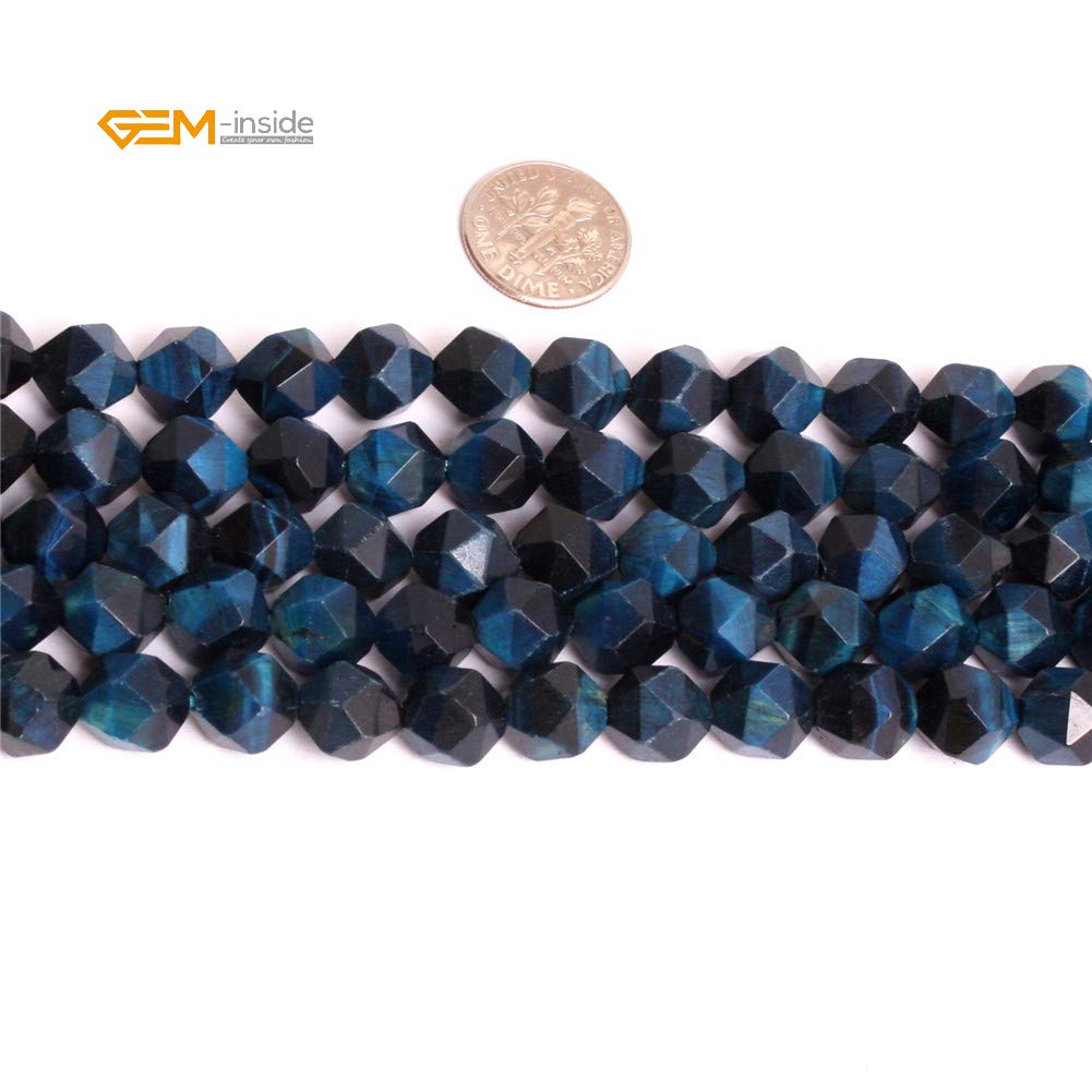 GEM-Inside 10mm Tiger Eyes Gemstone Loose Beads Faceted Dyed Blue Cambay Crystal Energy Stone Power for Jewelry Making 15"