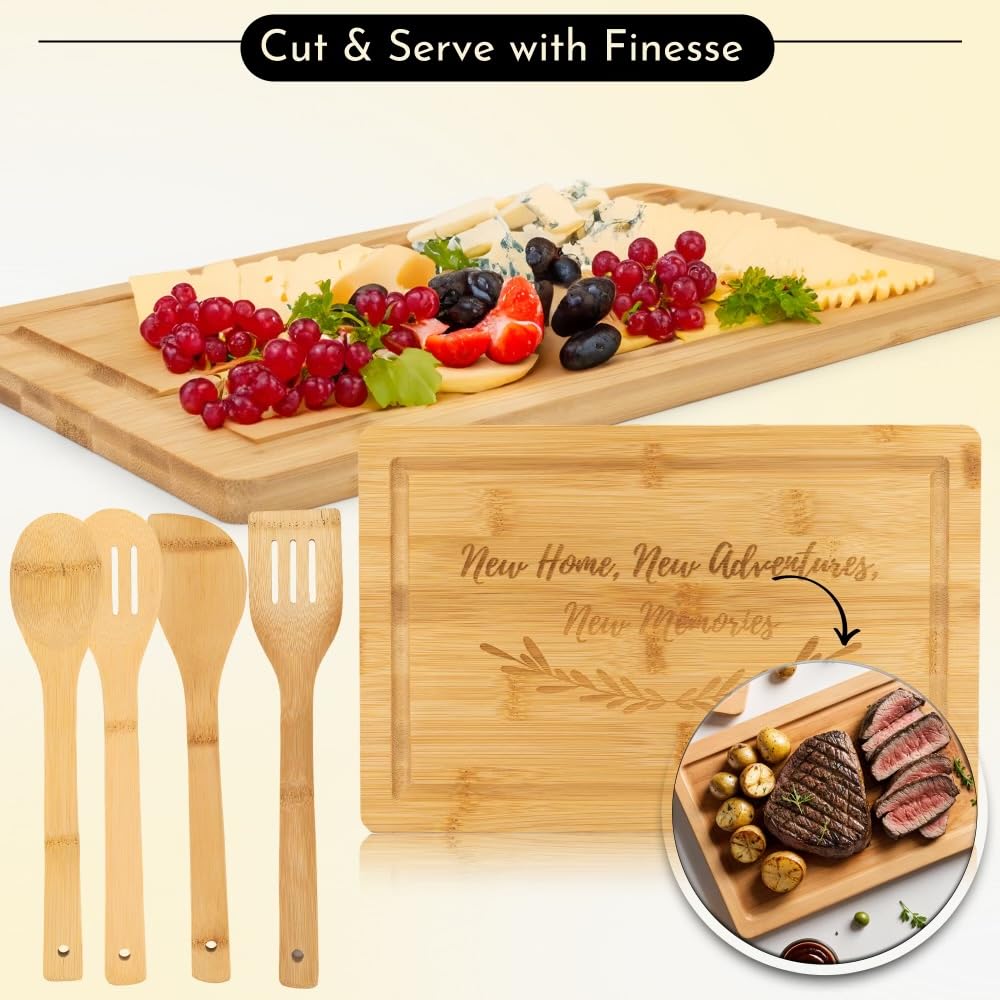 Happy Banana House Warming Gifts New Home – Home Essentials for New Home Gift Set Includes Scented Candle, Bamboo Cutting Board, Soap Set, Towels, Salt and Pepper Shaker – Luxury New House Must Haves