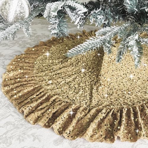 Gold Tree Skirt 45 Inch Sequin Christmas Tree Skirt Ruffle