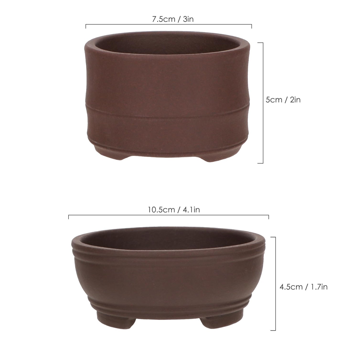 Bonsai Planter 2 pc 3.0" + 4.1" Unglazed Round Ceramic Succulent Pots Set