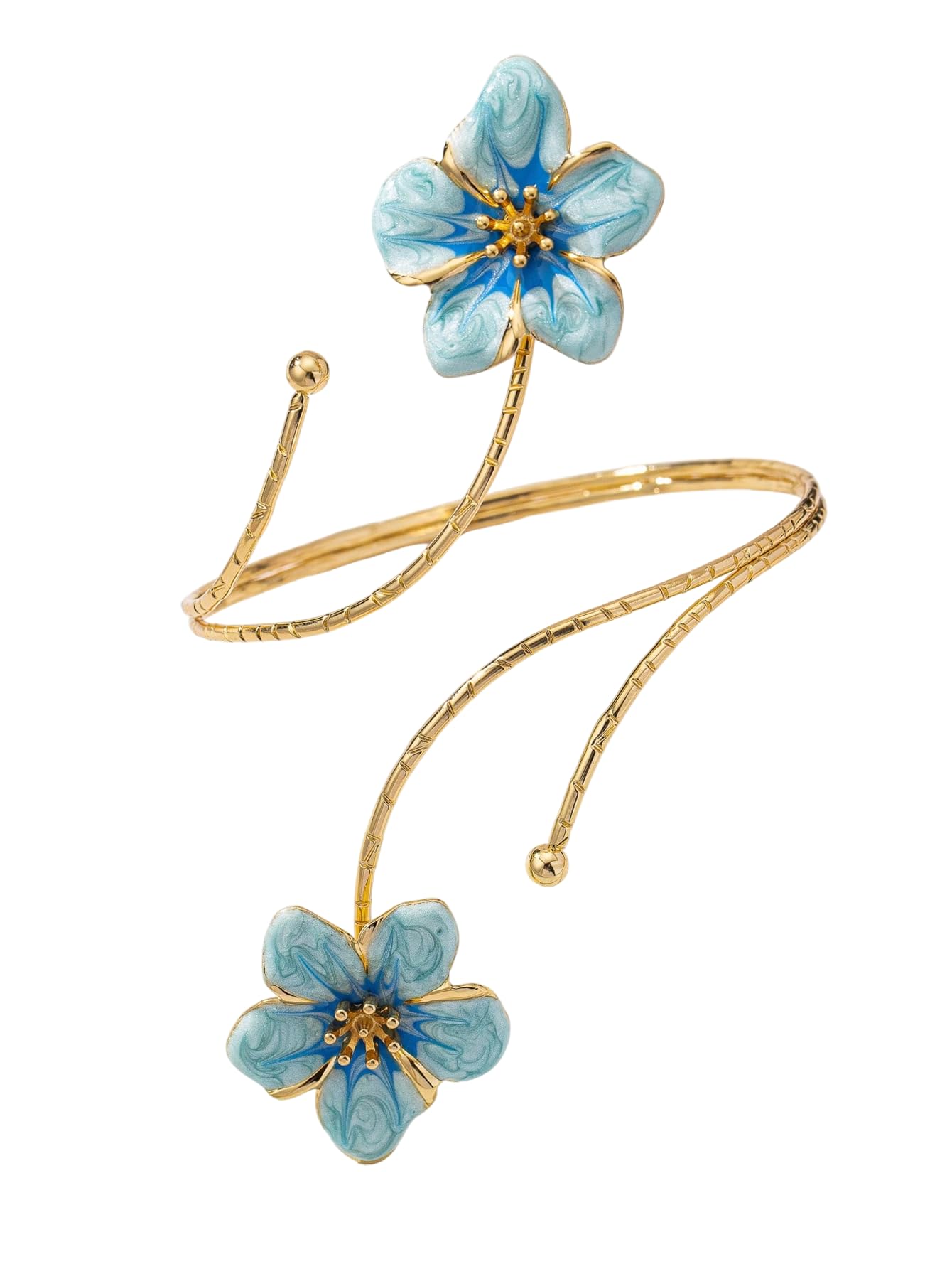 MakeMeChic Beach Gold Arm Cuff Jewelry for Women Bangle Band Armlet Flower Upper Arm Cuff Bracelet Summer Beach Essentials Blue One-Size