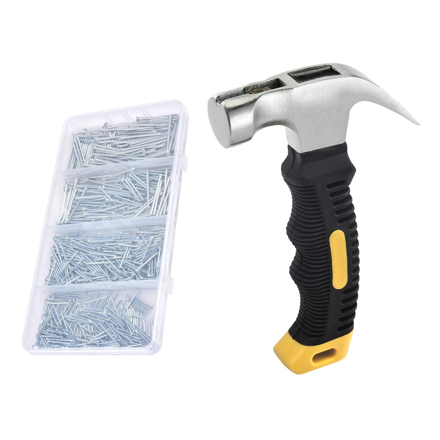 ALLWIN Nail Assortment Kit and 8oz Small Claw Hammer, 650 Pcs Small Nails, Picture Hanging Nails, Black, 0.671 kg