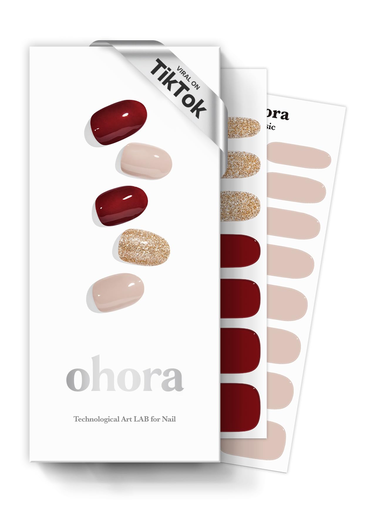 ohora Semi Cured Gel Nail Strips (N Rosewood) - Red, Solid, Works with Any UV/LED Lamps, Salon-Quality, Long Lasting, Easy to Apply & Remove - Includes 2 Prep Pads, Nail File & Wooden Stick
