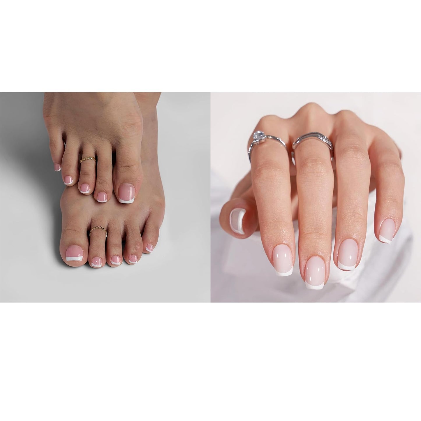 BTArtbox Press On Nails and Toenails, Timeless Grace with Classic French Set