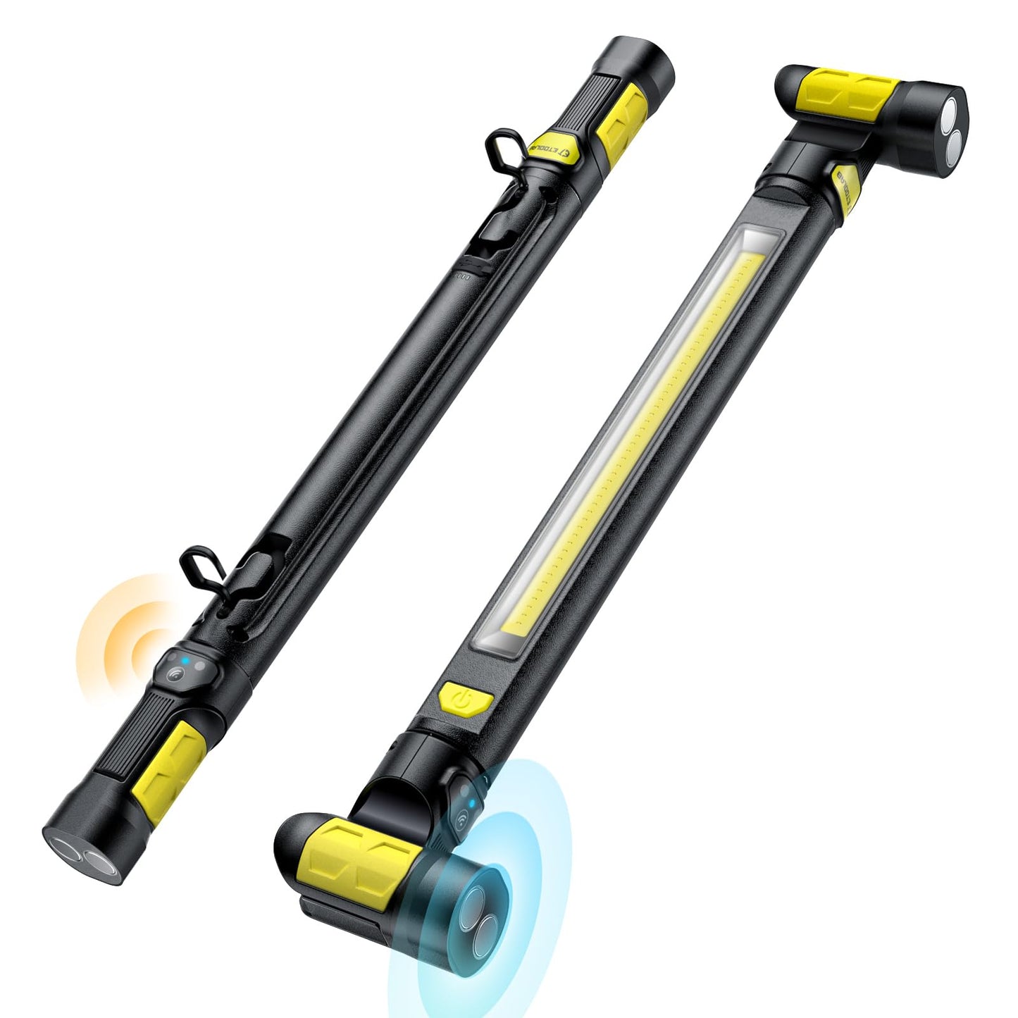 Work Light【AUTO ON/Off】 3000LM LED Work Light 5200mAh Under Hood Working Light with Hooks, Portable Magnetic Rechargeable Cordless Job Site Lighting for Mechanic/Car Repairing/Garage-Yellow