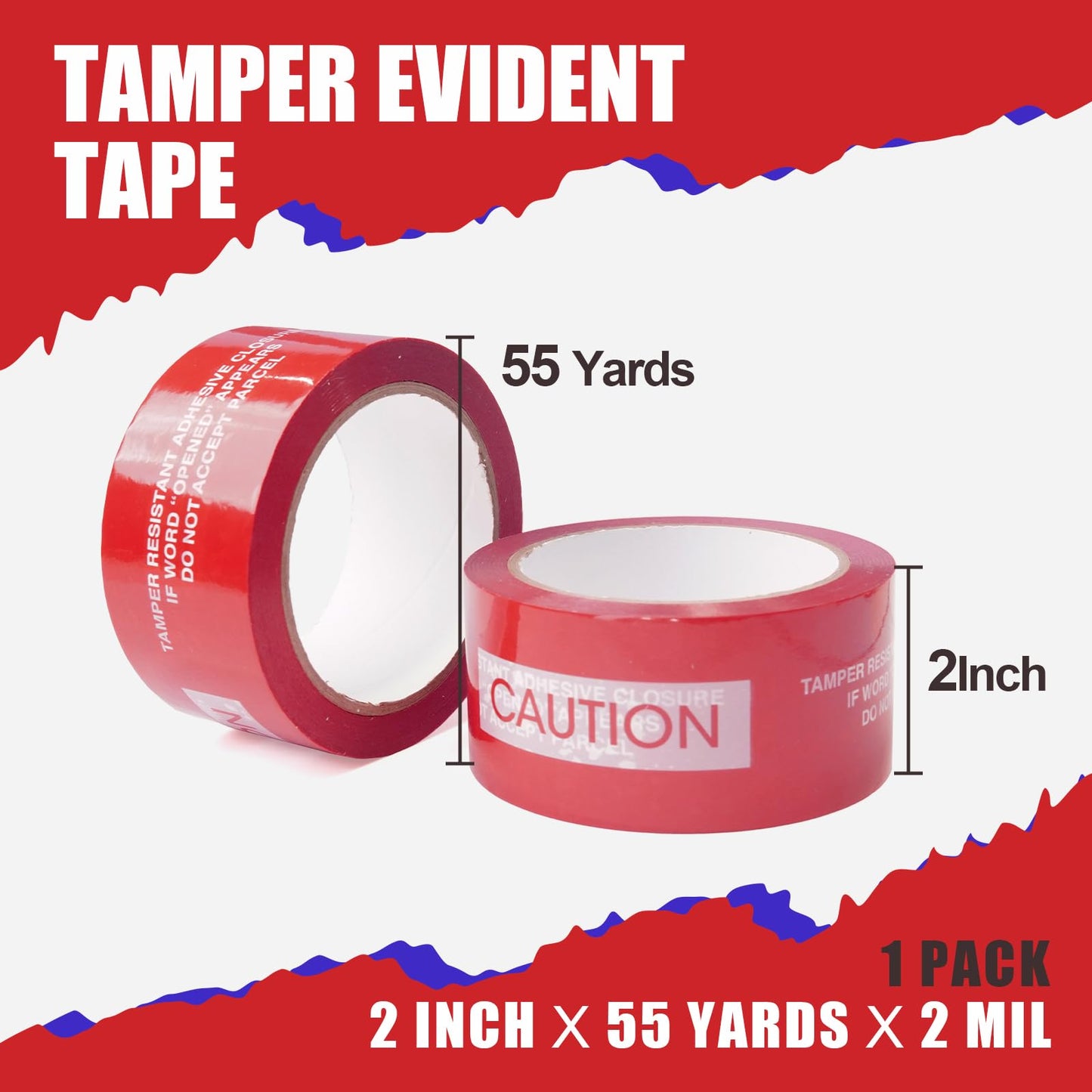 JKMCIM 1 Roll 100% Total Transfer Tamper Evident Tape Security Tape Packaging Tape for Boxes(2 Inch X 55 Yards X 2 Mil,Red)