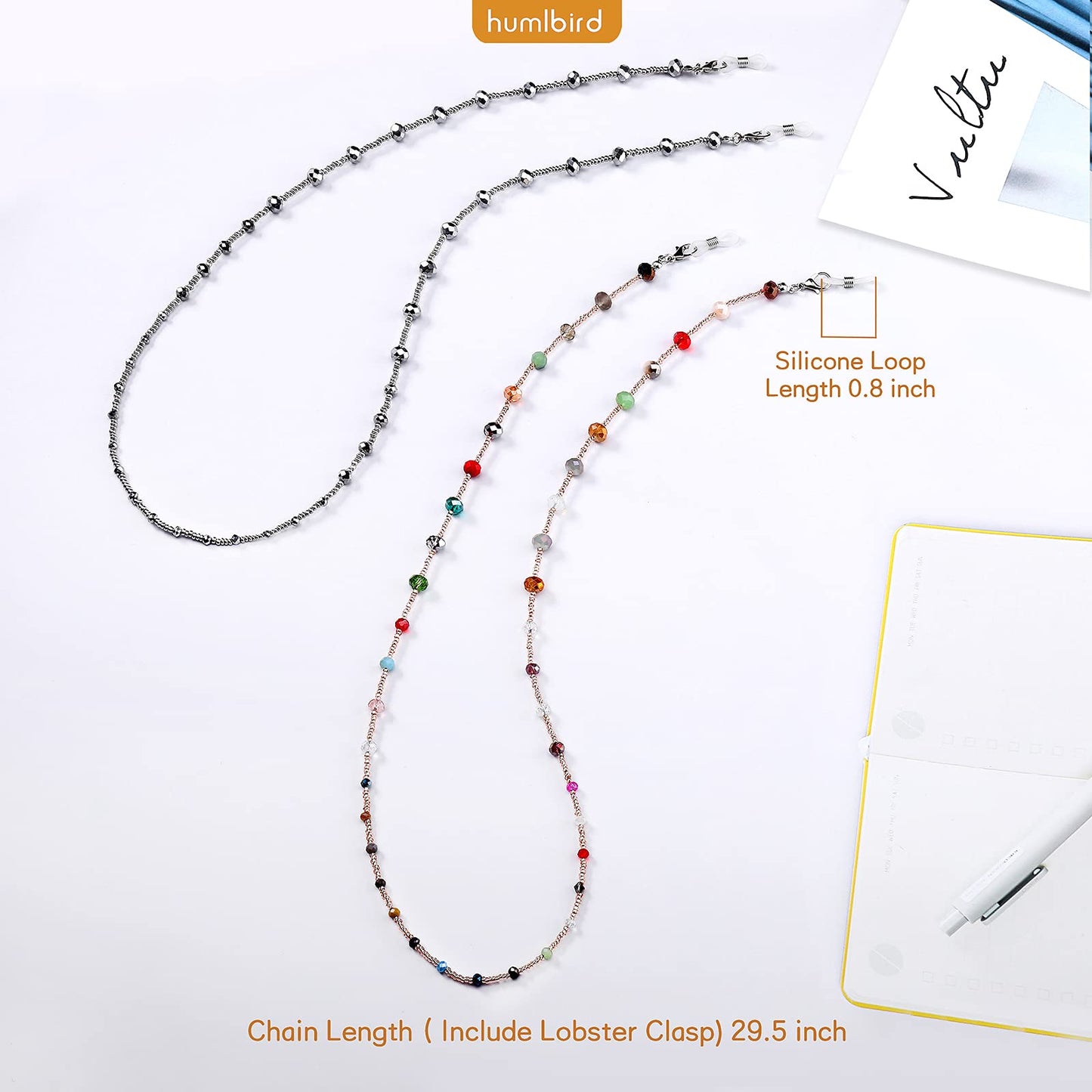 humlbird 2 Pcs Glasses Chain Mask Lanyard Strap Mask Chain Face Mask Holder Around Neck Eyeglass Chain for Women Stylish, Grey Colorful