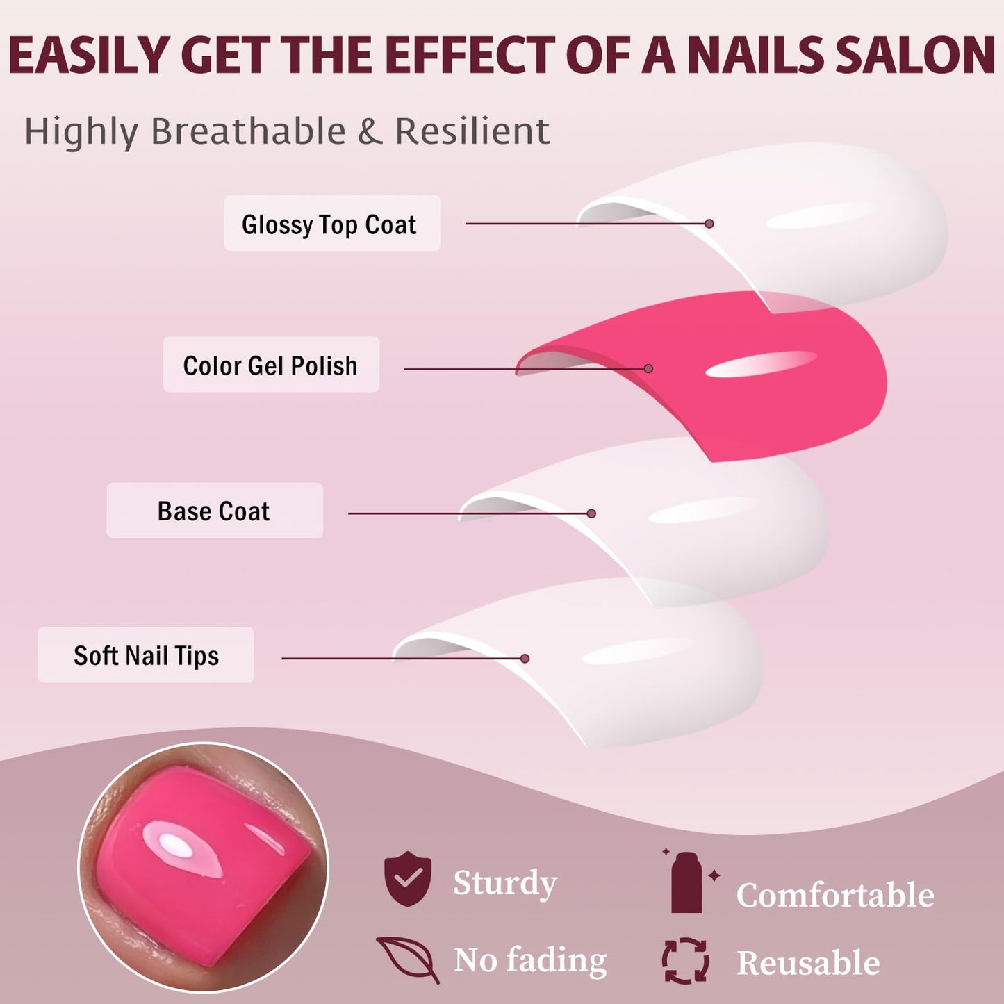 120pcs Hot Pink Press on Toenails for Women,Short Square Fake Toe Nails,12 Sizes False Toenails with Nail Glue and Adhesive Tabs