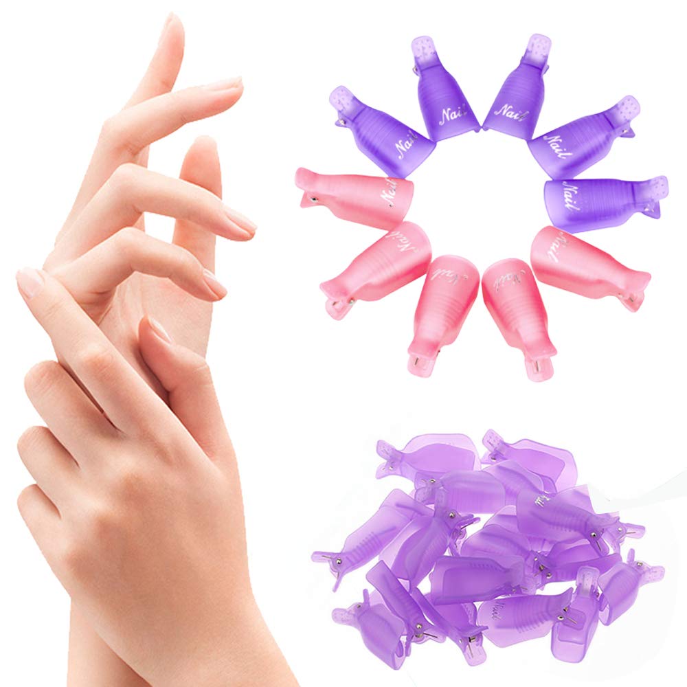 IRCHLYN Nail Polish Remover Clips, 100 Pcs Acrylic Nail Clips Caps for Remover Cleaner Tool (10 Colors)