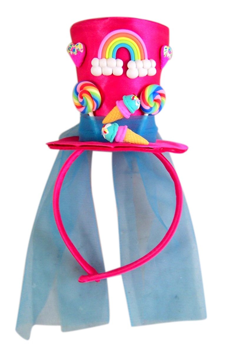 Needzo DIY Candy Costume Headband, Pink Mini Top Hat with Veil, Photo Props, Theme Party Cosplay Outfit Accessories
