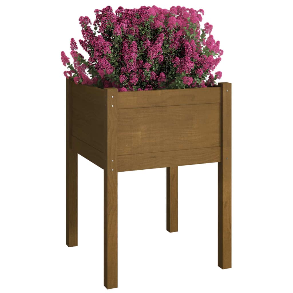 Coespram Honey Brown Solid Pinewood Square Outdoor Planter Box 19.7 x 19.7 x 27.6 in Sturdy Garden Pot for Patio Balcony Deck Large Flower Container for Herbs Veggies