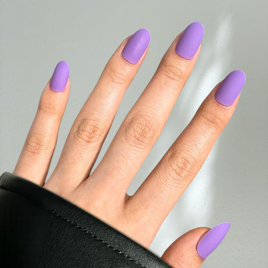 PerfectLook Press On Nails - Matte Orchid | No Glue One-Day Short Oval Nails, Matte Purple Style for Daily Chic - 24 Pcs Nail Kit with Adhesive Tabs