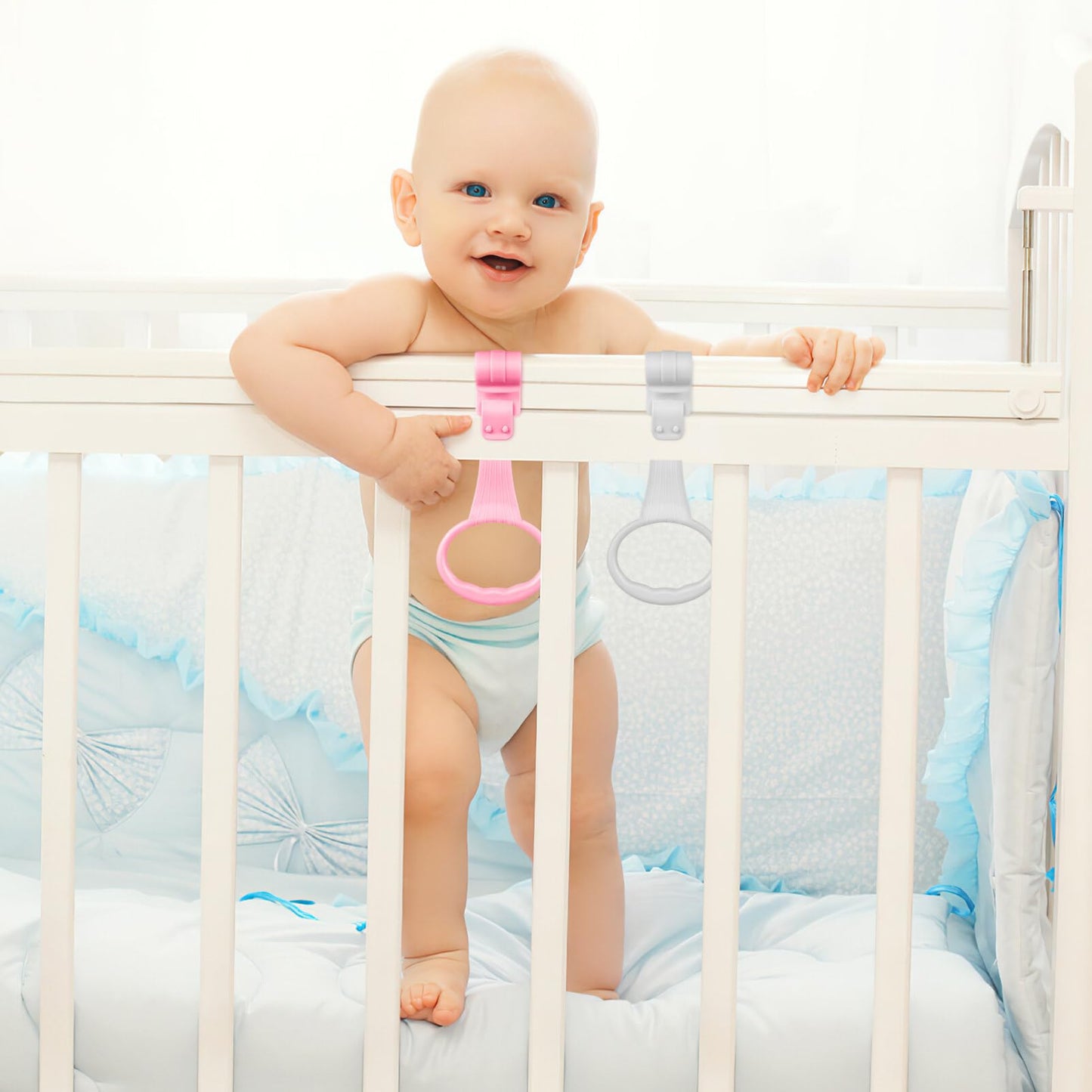 TOYANDONA Pull up Rings 4 Pack Toddler Rings Plastic Pull Handles for Infant Standing and Walking Training Easy Install Accessories