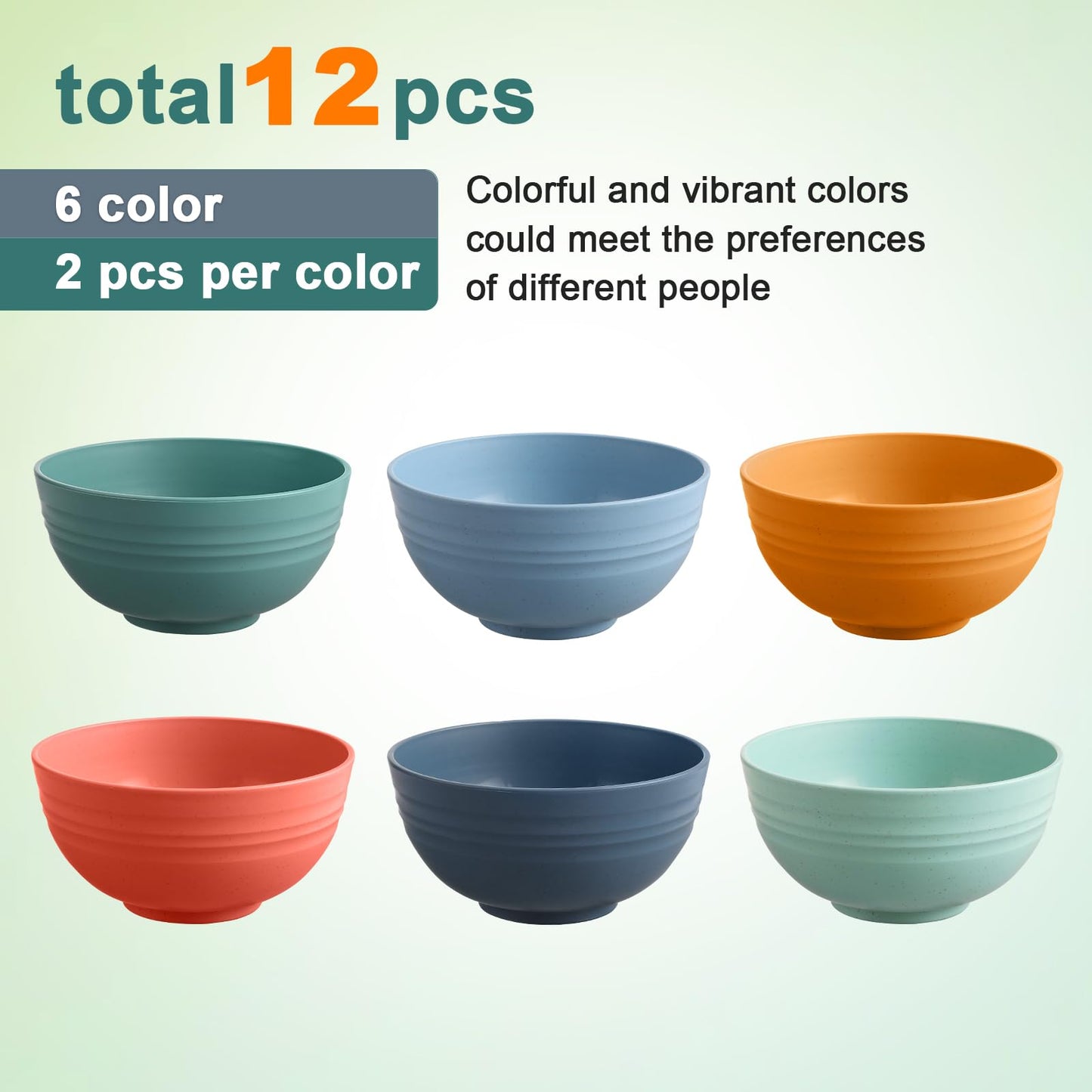 HEYCOME 12 Pcs Unbreakable Cereal Bowls Set, 26 Oz Wheat Straw Bowls Set, Microwave & Dishwasher Safe Rice Bowls for Kitchen, Reusable Plastic Bowls for Soup, Salad and Snack, BPA Free, Multicolor