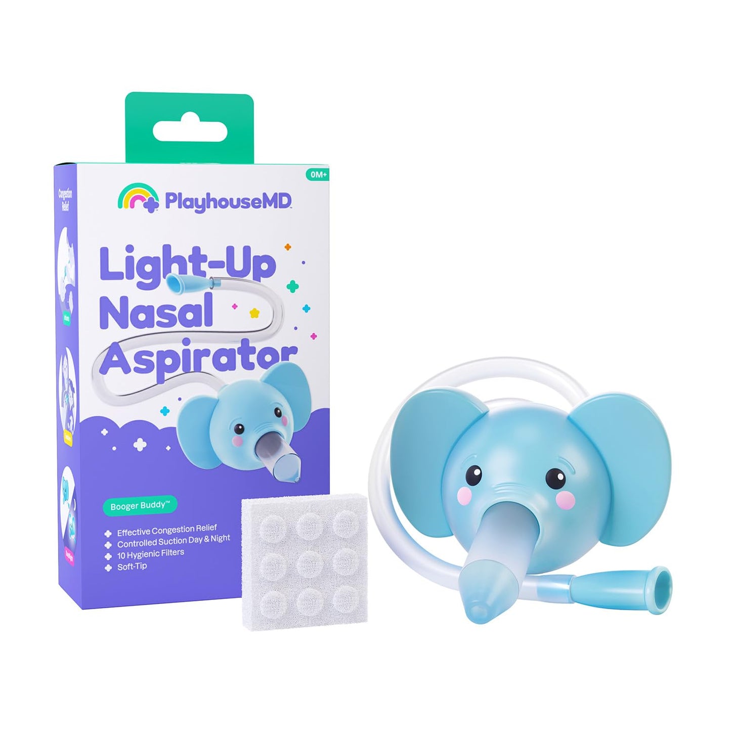 Playhouse MD Booger Buddy Nasal Aspirator, Elephant - with LED Light for Babies & Toddlers – BPA-Free Snot Remover for Infant Stuffy Nose, Congestion Relief – Easy to Clean Design - FSA/HSA Eligible