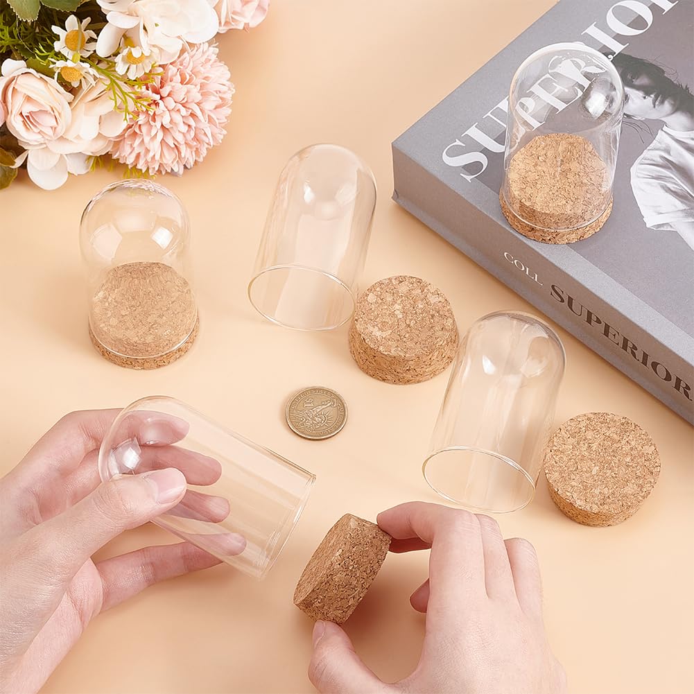 BENECREAT 10Pcs Dome Decorative Jars, 1.8x3.5inch Glass Display Dome Cloche Glass Bell Jar with Cork Base for Flower Storage, Specimens, Crafts Decorations
