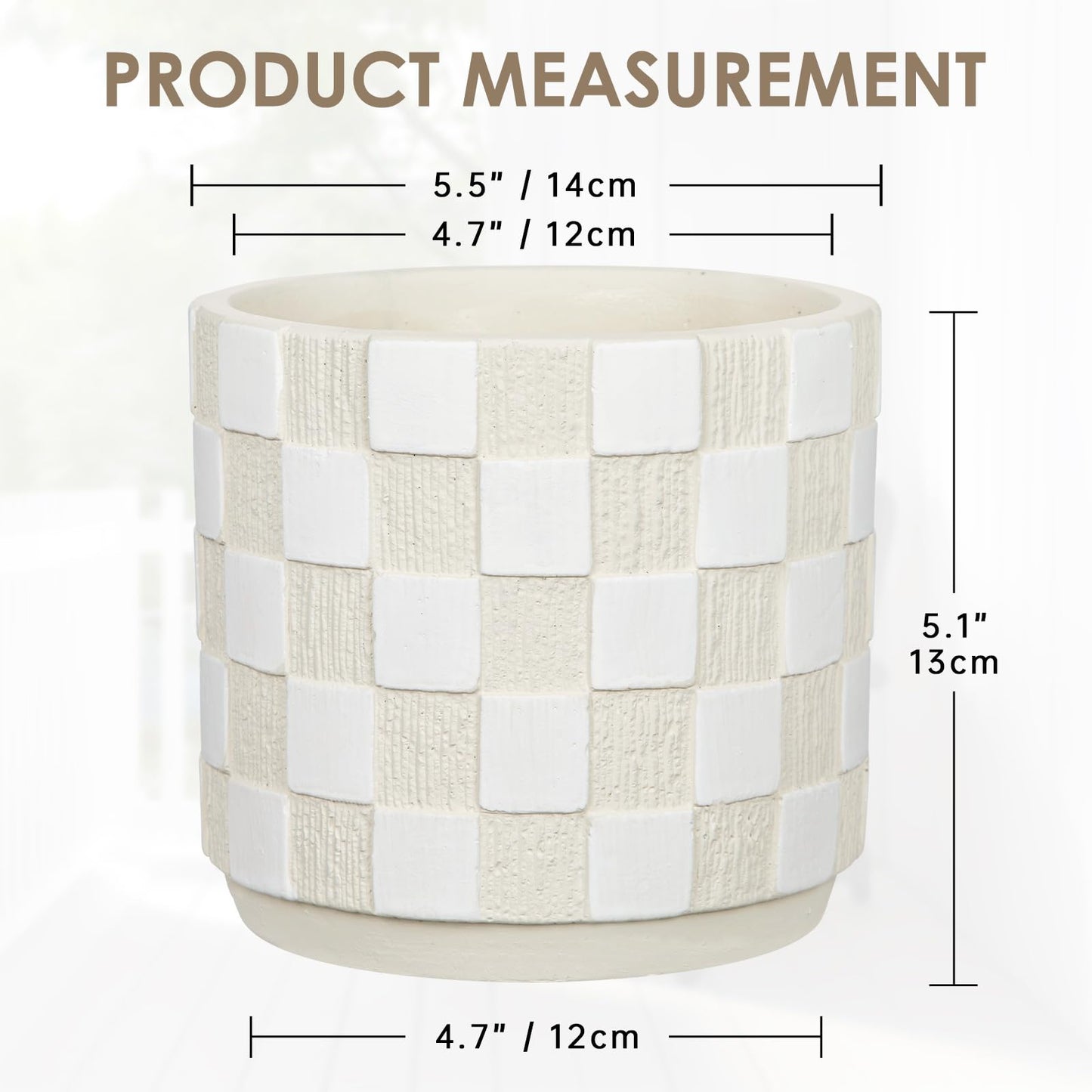 Nature Crafted 5.5 inch Ceramic Plant Pots with Drainage Hole & Silicone Plug, Checker Ceramic Round Planter Flower Planter for Indoor Outdoor Plants Home Gardening Desktop Windowsill, White