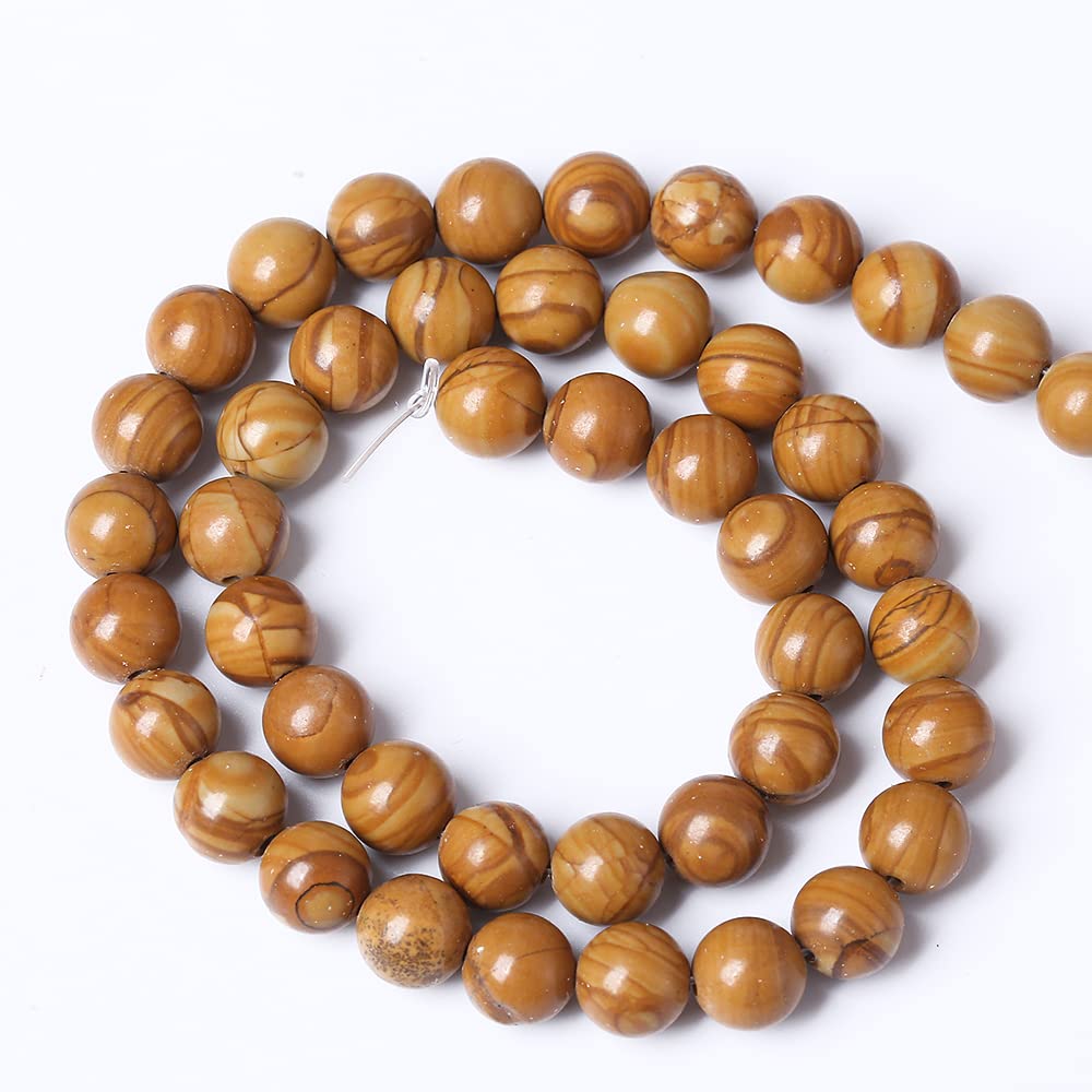 10mm 36pcs Natural Woodgrain Jasper Stone Beads for Jewelry Making DIY Bracelet Necklace Accessories 15" Energy Healing Power Stone Beads (Woodgrain Jasper, 10mm)